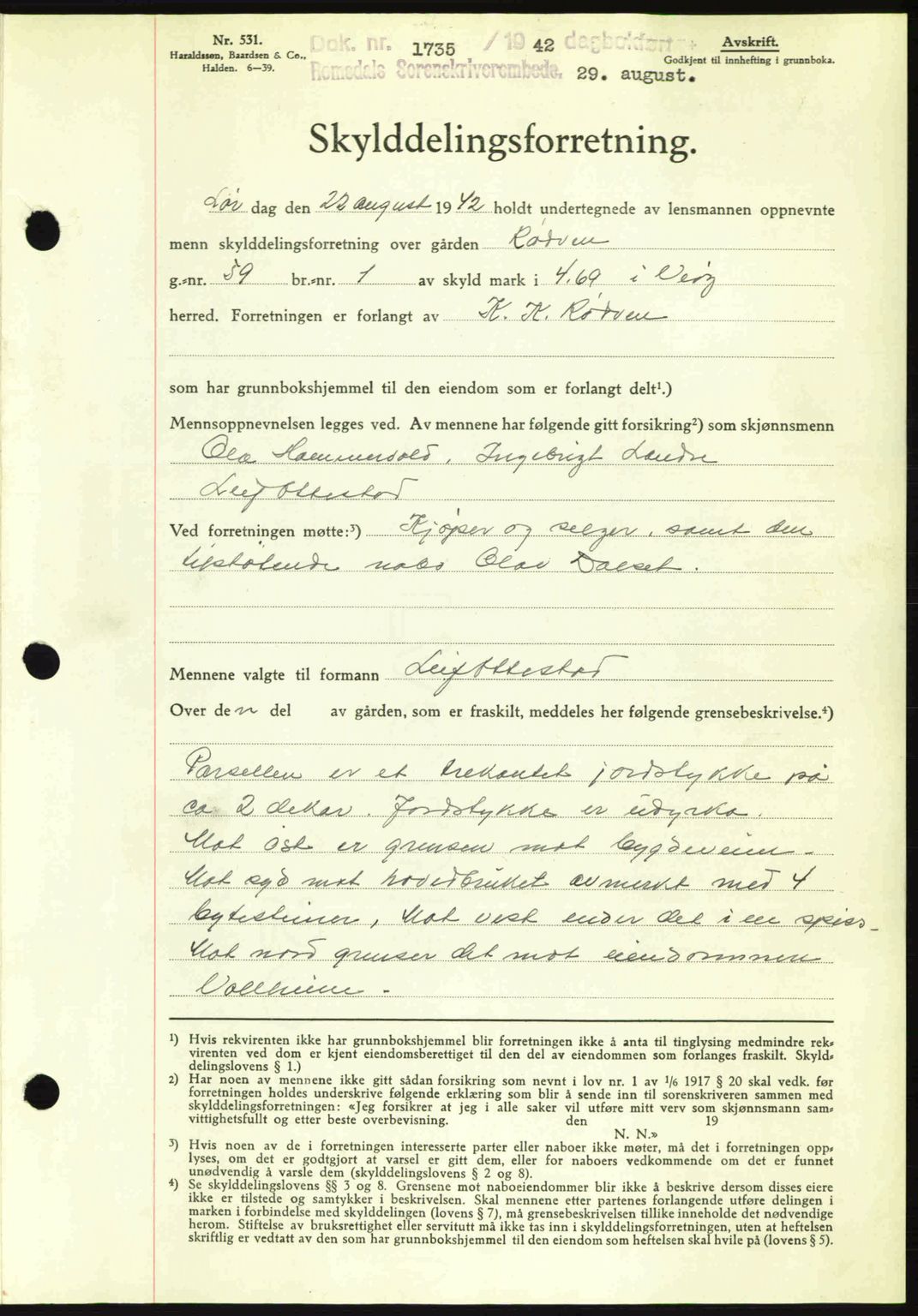 Romsdal sorenskriveri, AV/SAT-A-4149/1/2/2C: Mortgage book no. A12, 1942-1942, Diary no: : 1735/1942