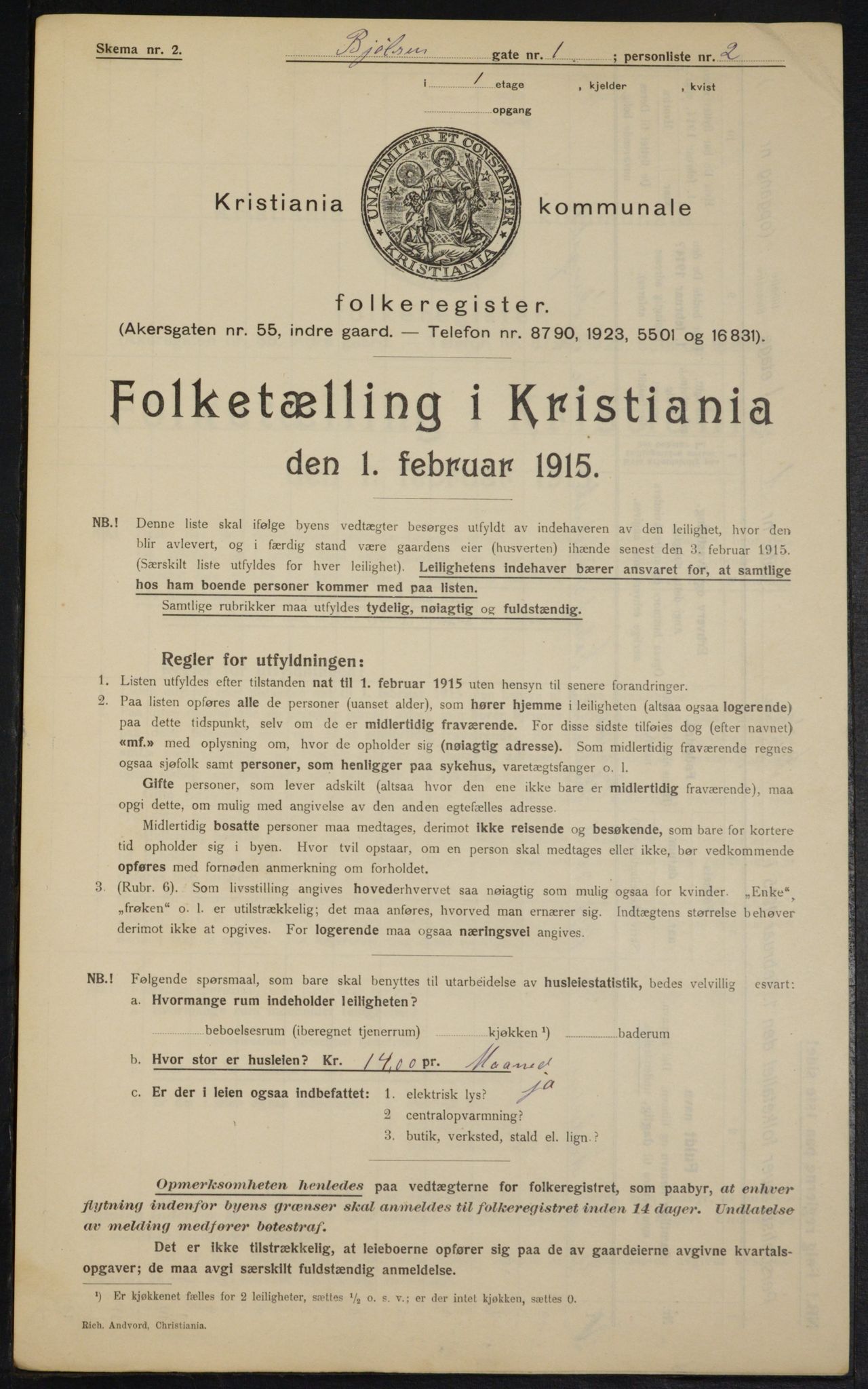 OBA, Municipal Census 1915 for Kristiania, 1915, p. 6449