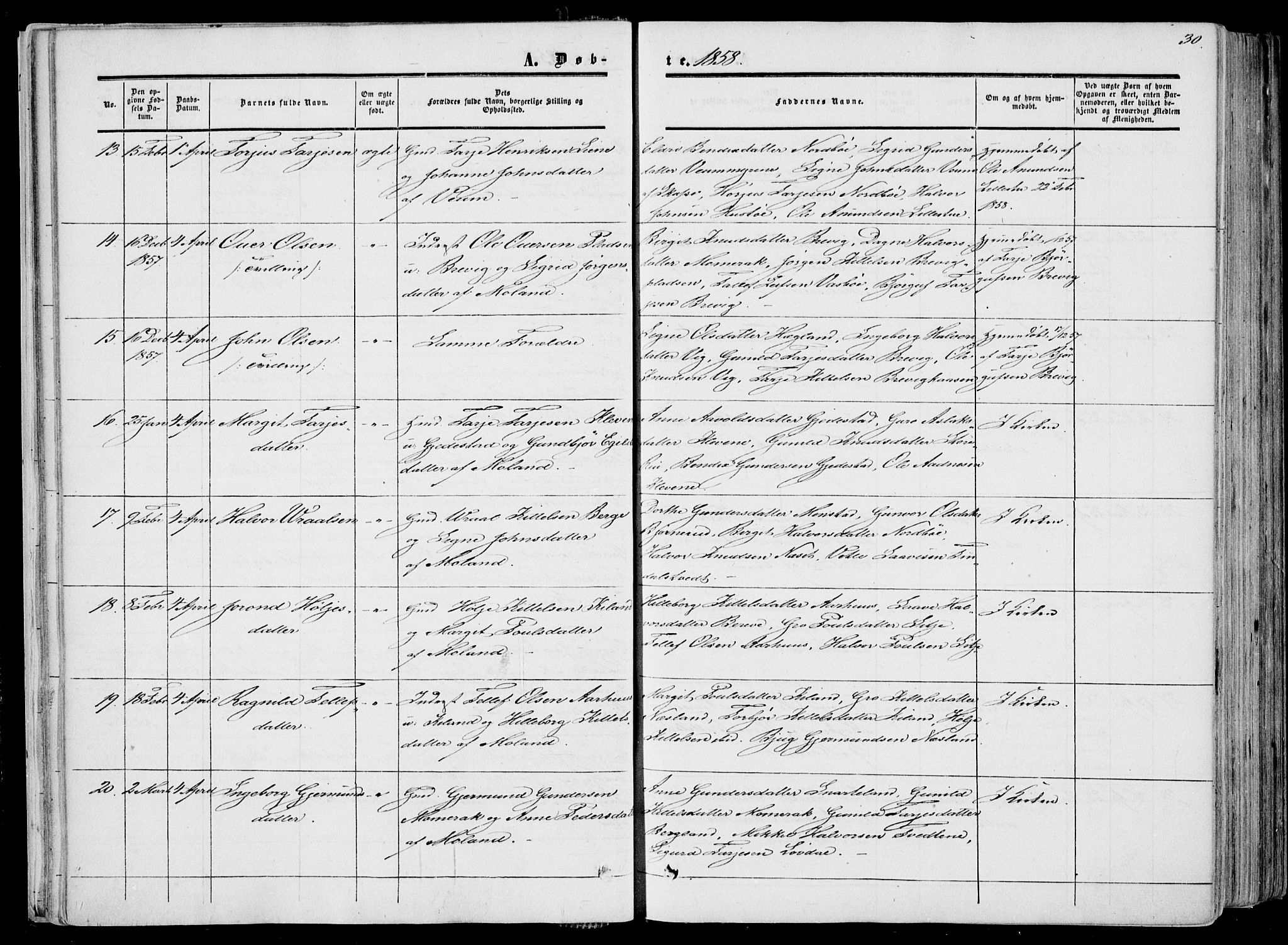 Fyresdal kirkebøker, SAKO/A-263/F/Fa/L0005: Parish register (official) no. I 5, 1855-1871, p. 30