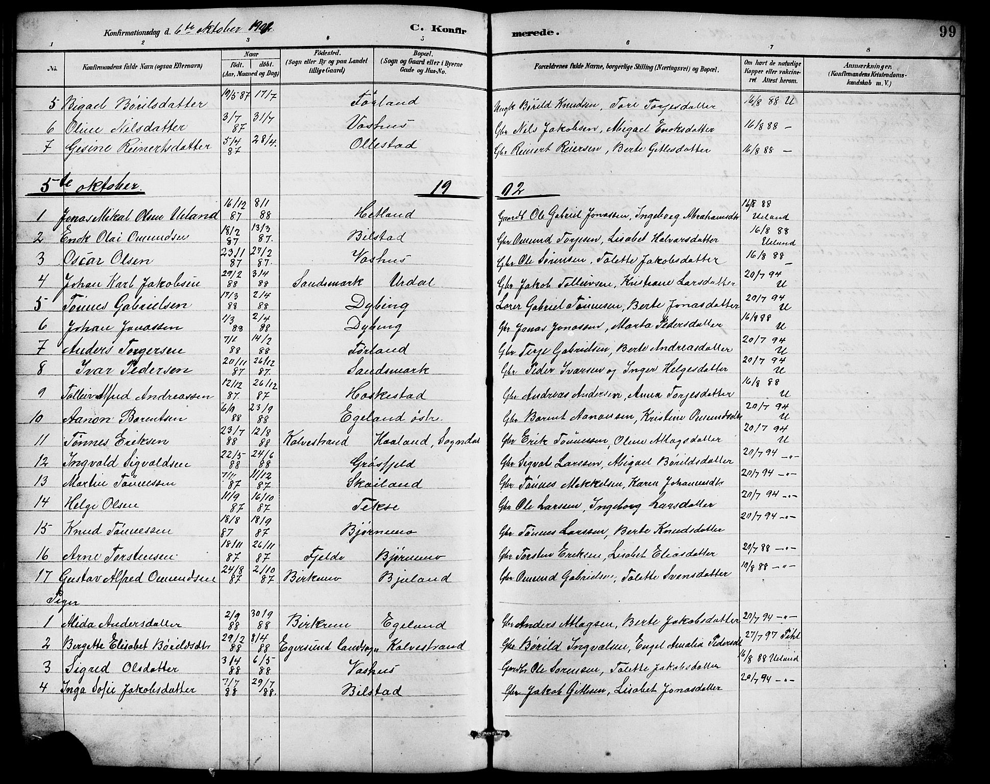 Lund sokneprestkontor, AV/SAST-A-101809/S07/L0007: Parish register (copy) no. B 7, 1890-1925, p. 99