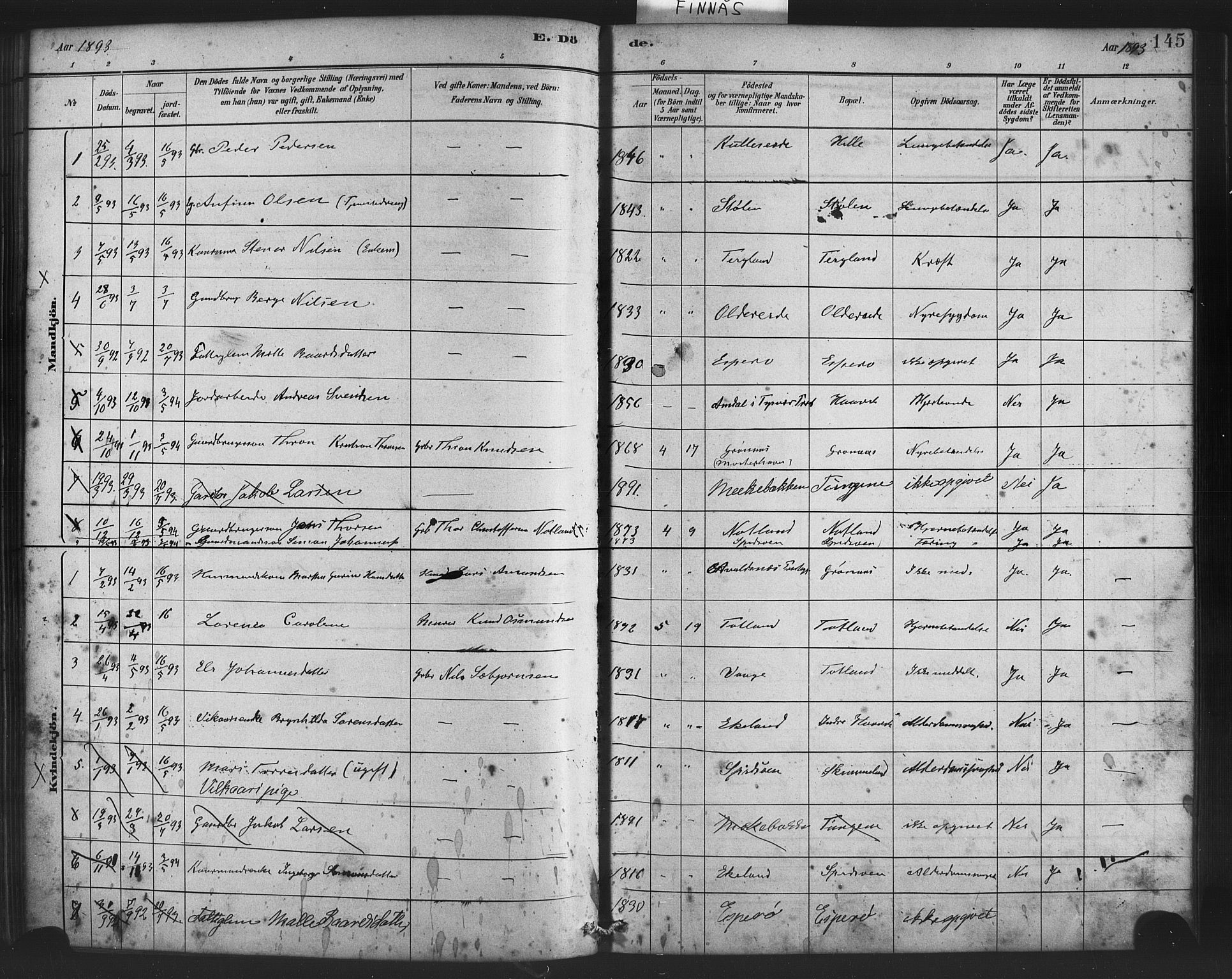 Finnås sokneprestembete, AV/SAB-A-99925/H/Ha/Haa/Haab/L0001: Parish register (official) no. B 1, 1881-1894, p. 145