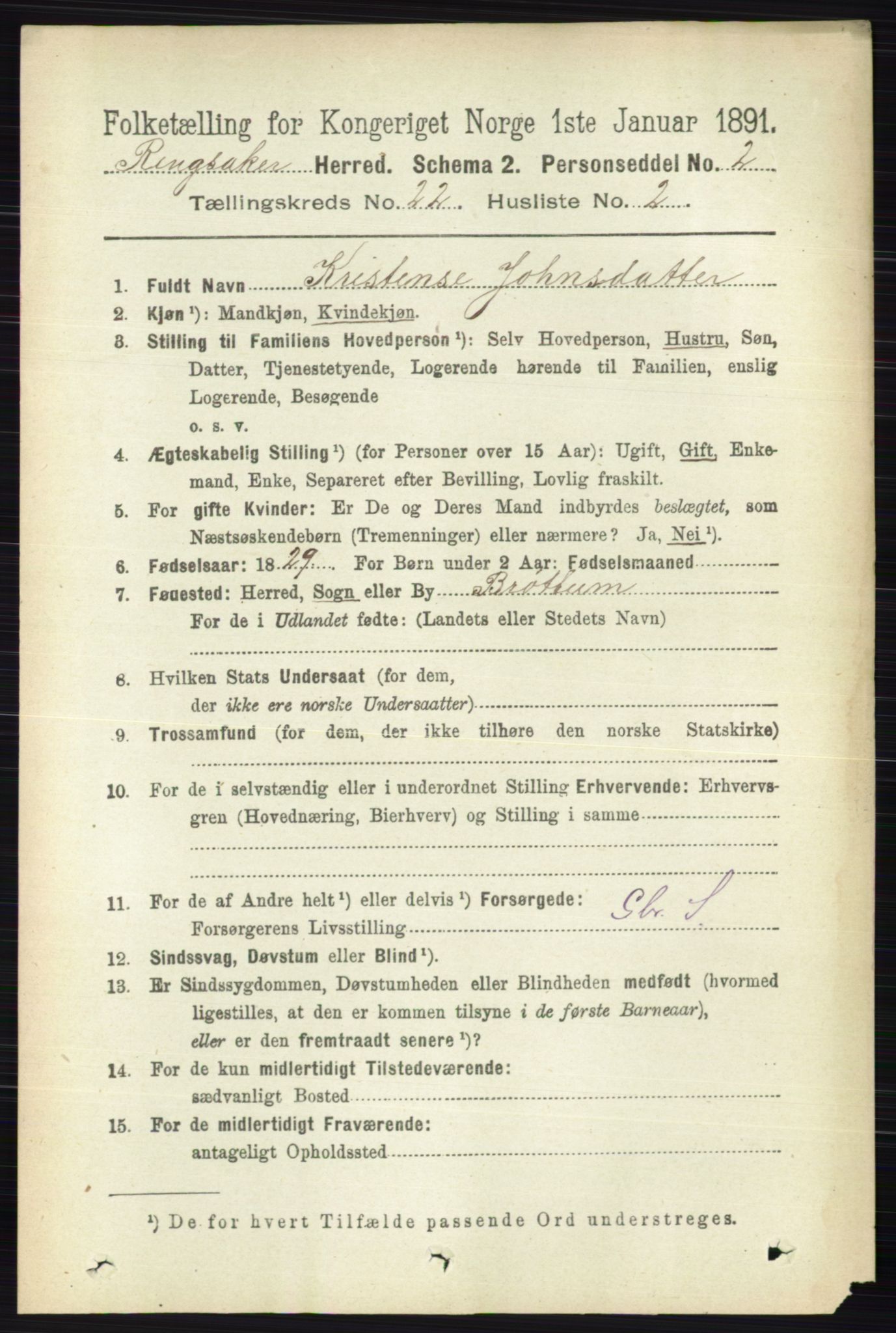 RA, 1891 census for 0412 Ringsaker, 1891, p. 12381