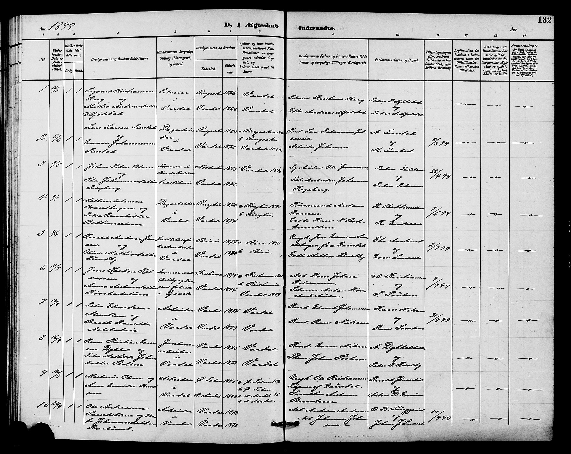 Vardal prestekontor, AV/SAH-PREST-100/H/Ha/Hab/L0011: Parish register (copy) no. 11, 1899-1913, p. 132