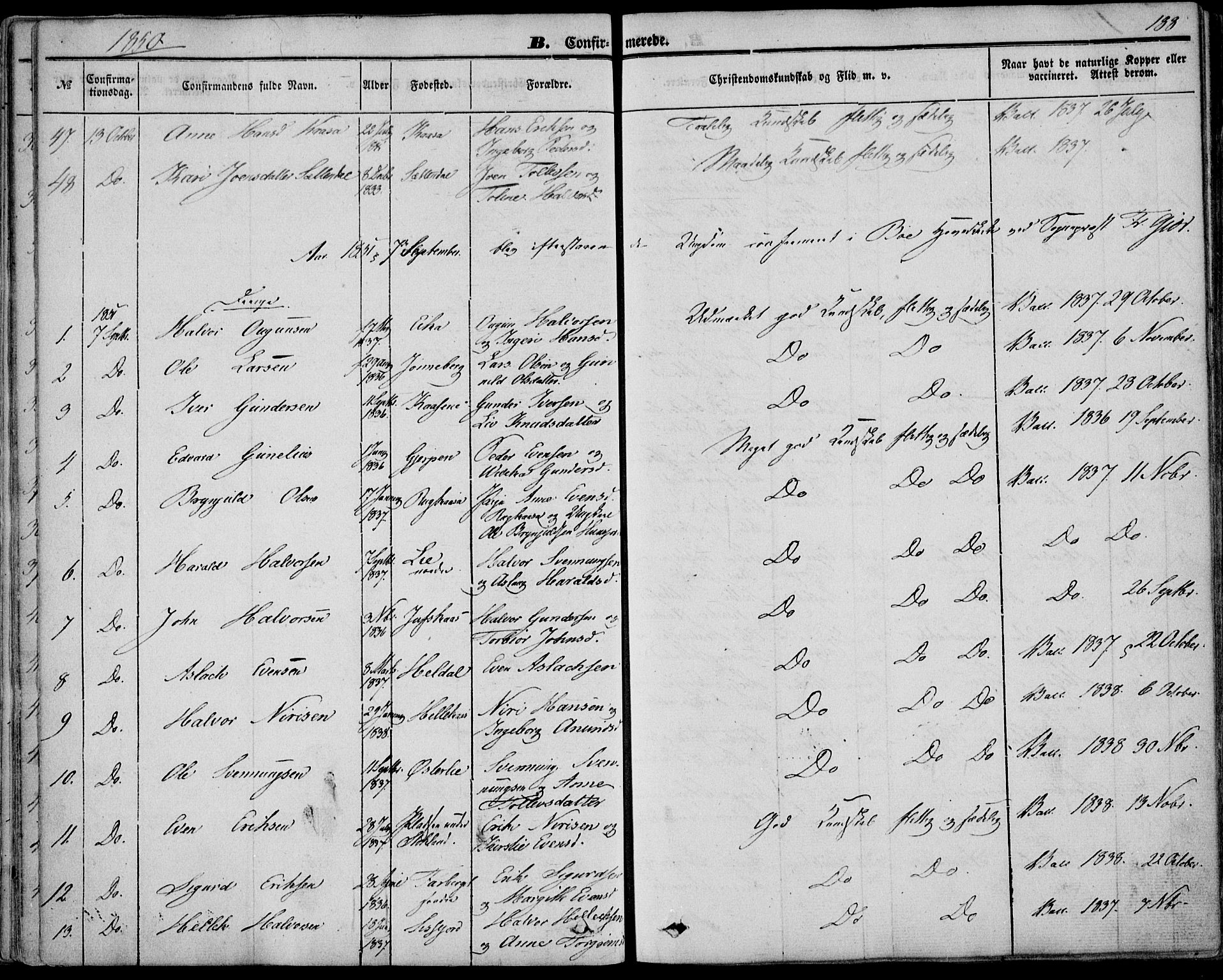 Bø kirkebøker, AV/SAKO-A-257/F/Fa/L0008: Parish register (official) no. 8, 1849-1861, p. 188