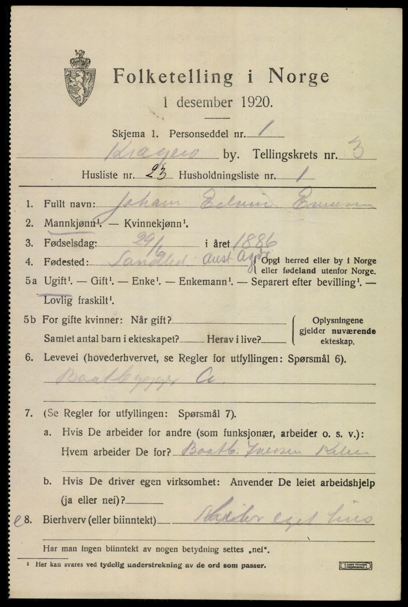 SAKO, 1920 census for Kragerø, 1920, p. 7315