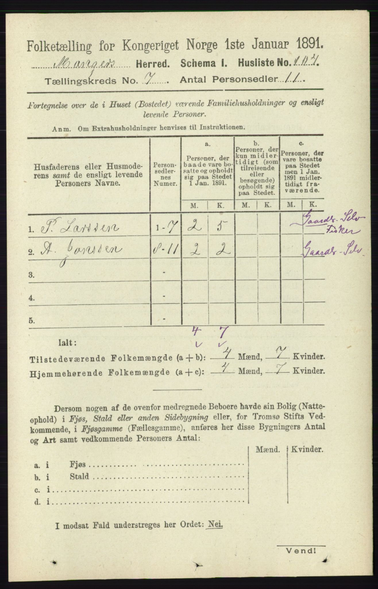 RA, 1891 census for 1261 Manger, 1891, p. 4350