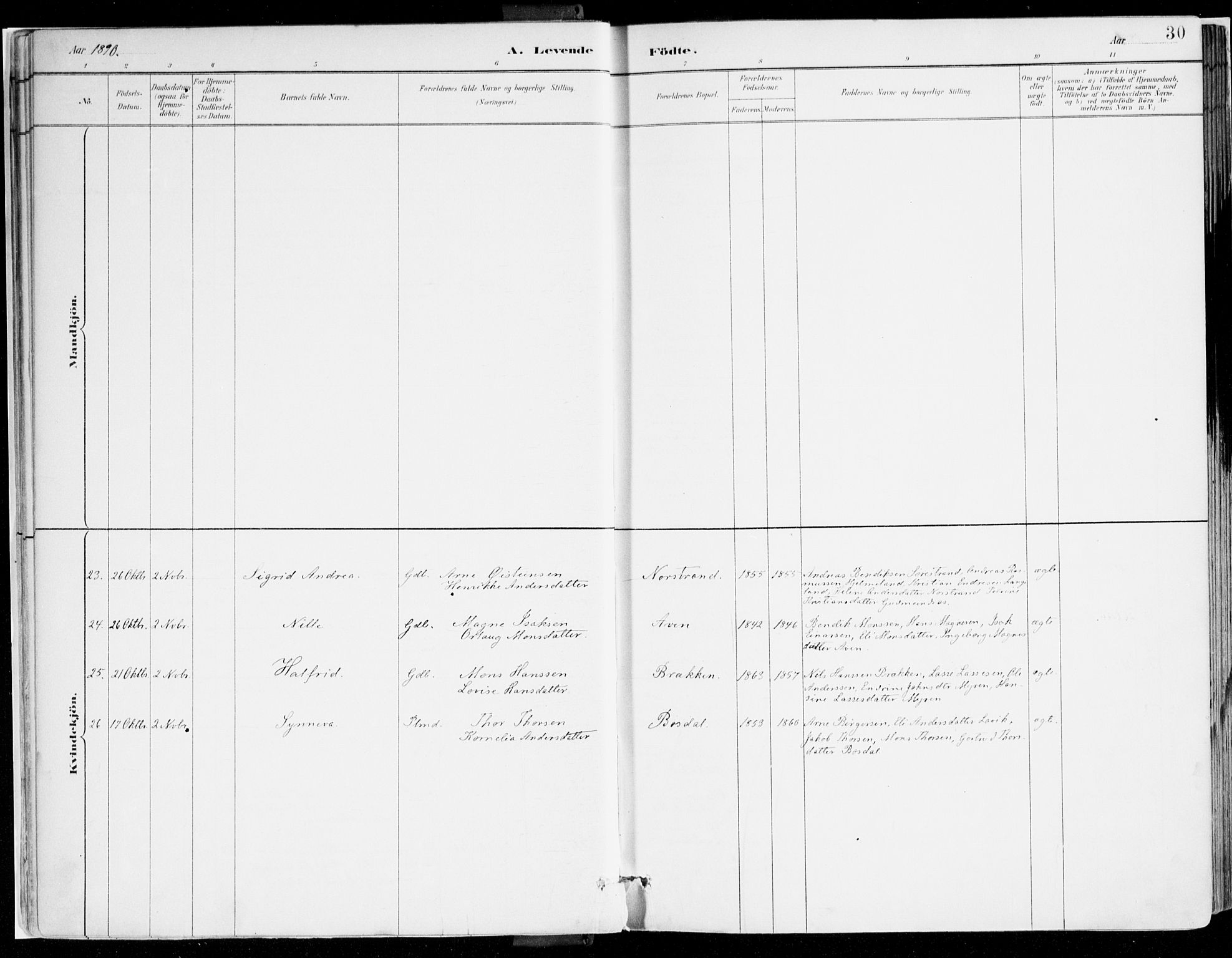 Lavik sokneprestembete, AV/SAB-A-80901: Parish register (official) no. B 1, 1882-1908, p. 30