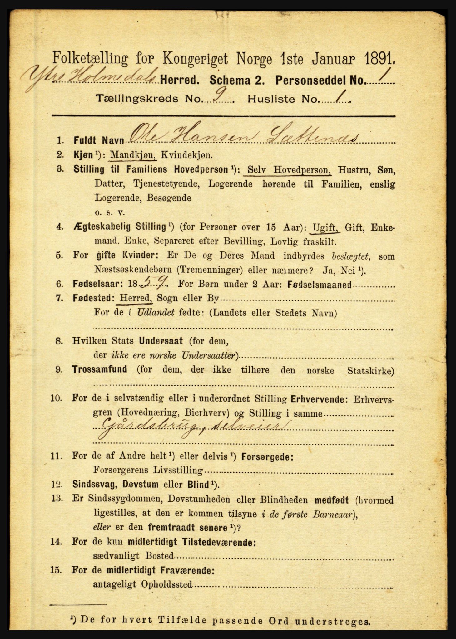 RA, 1891 census for 1429 Ytre Holmedal, 1891, p. 2041