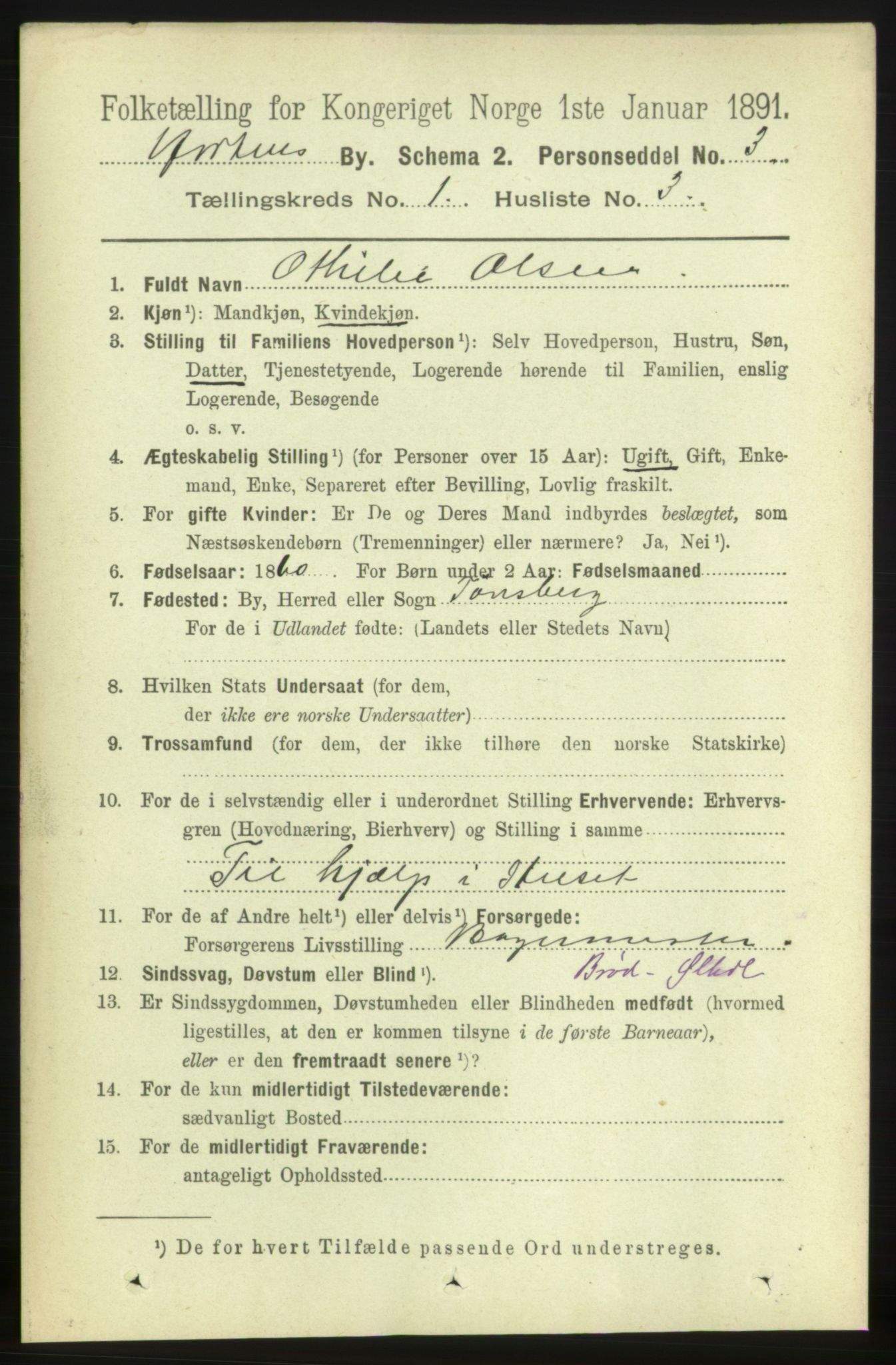 RA, 1891 census for 0703 Horten, 1891, p. 1530