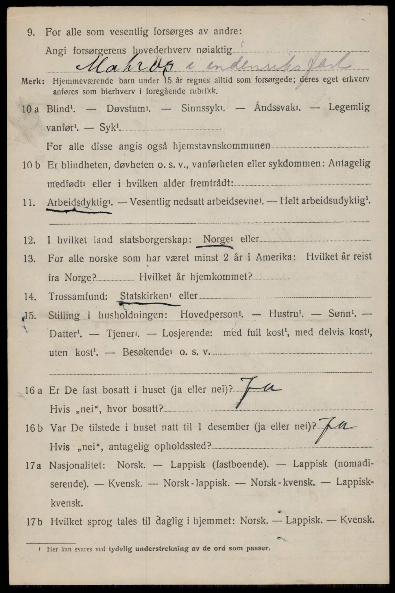 SAT, 1920 census for Dverberg, 1920, p. 10985