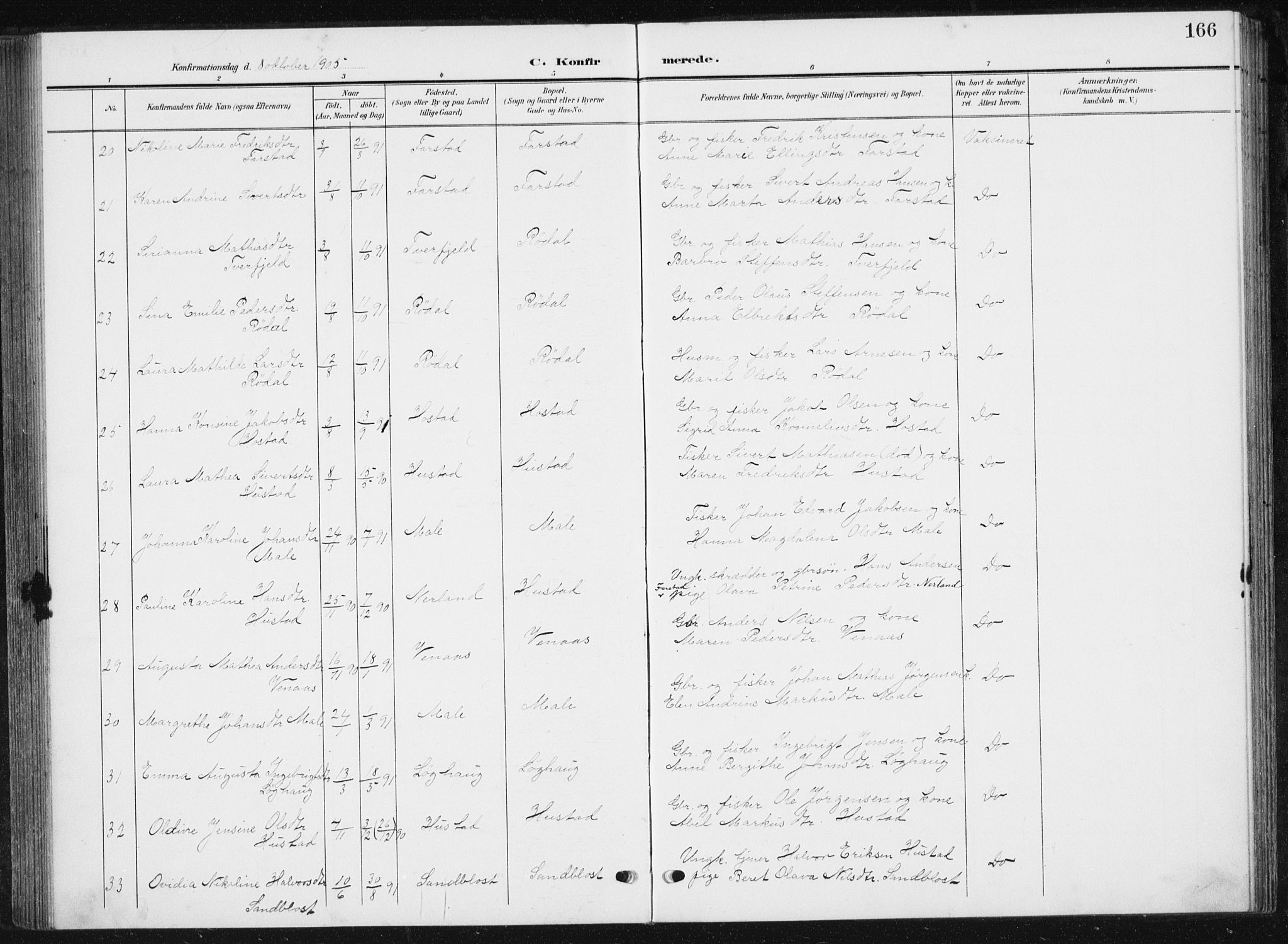 Ministerialprotokoller, klokkerbøker og fødselsregistre - Møre og Romsdal, AV/SAT-A-1454/567/L0784: Parish register (copy) no. 567C04, 1903-1938, p. 166