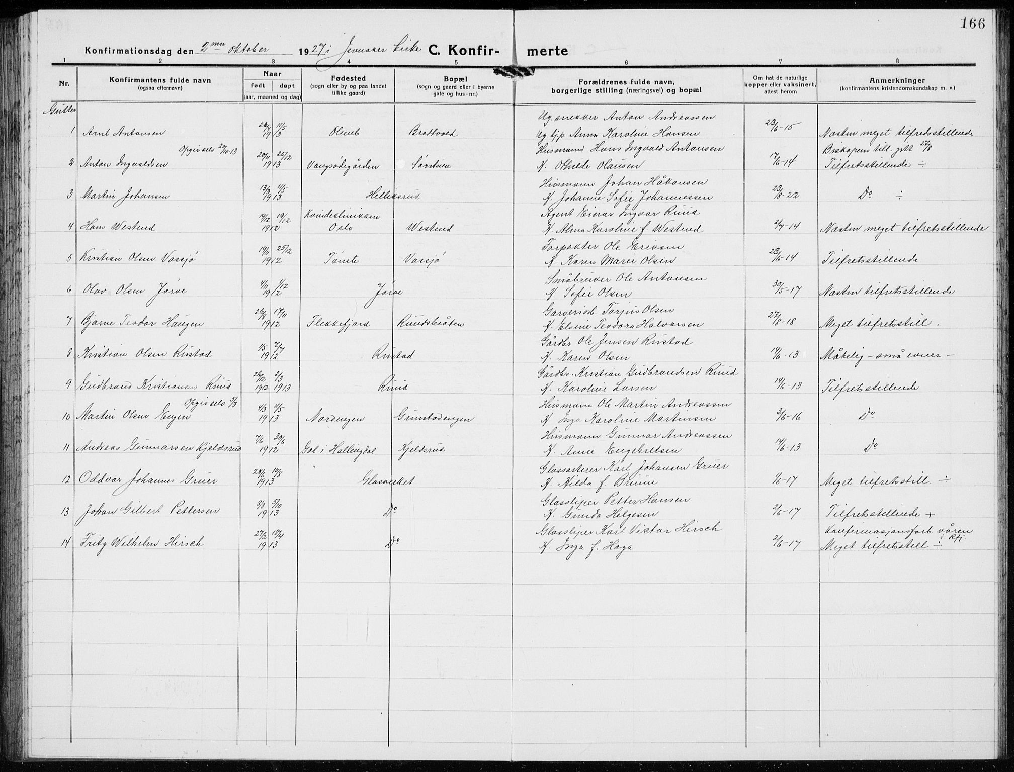 Jevnaker prestekontor, AV/SAH-PREST-116/H/Ha/Hab/L0005: Parish register (copy) no. 5, 1919-1934, p. 166