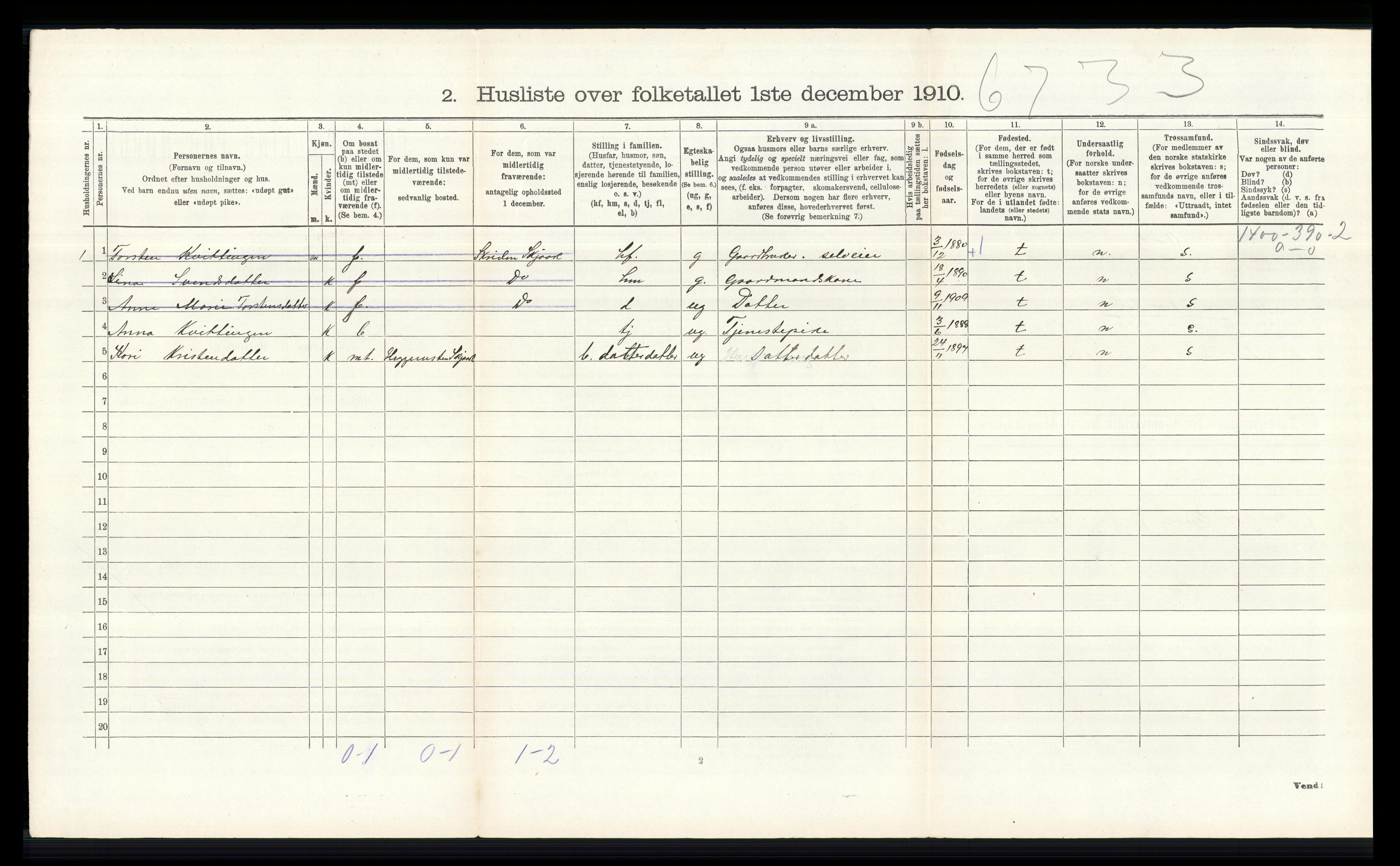 RA, 1910 census for Skjåk, 1910, p. 603