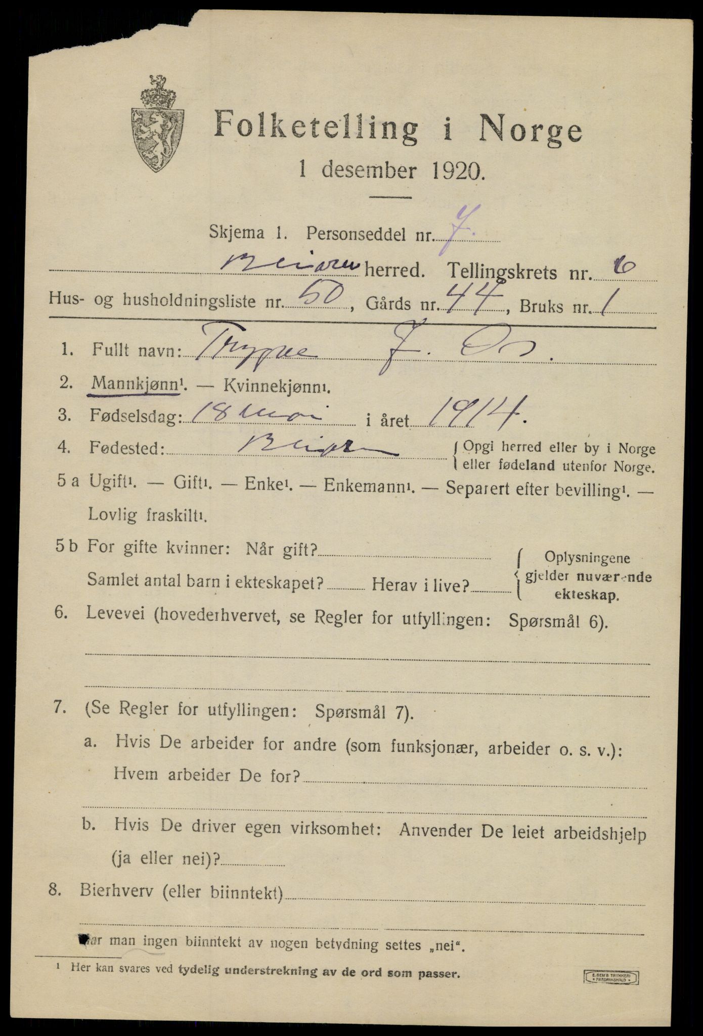 SAT, 1920 census for Beiarn, 1920, p. 3520