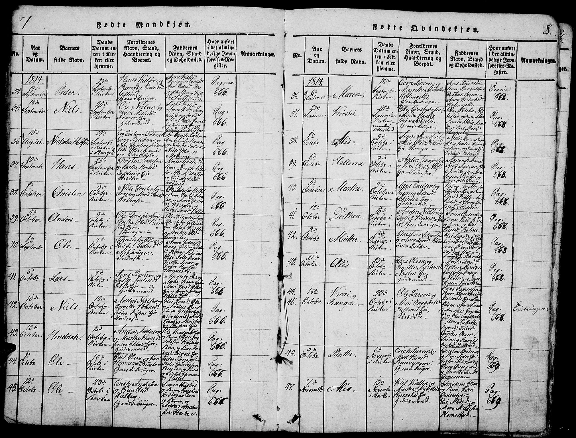 Stange prestekontor, AV/SAH-PREST-002/K/L0008: Parish register (official) no. 8, 1814-1825, p. 7-8