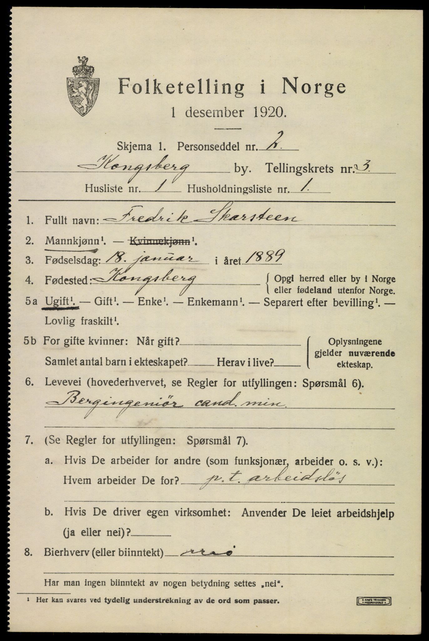 SAKO, 1920 census for Kongsberg, 1920, p. 9904