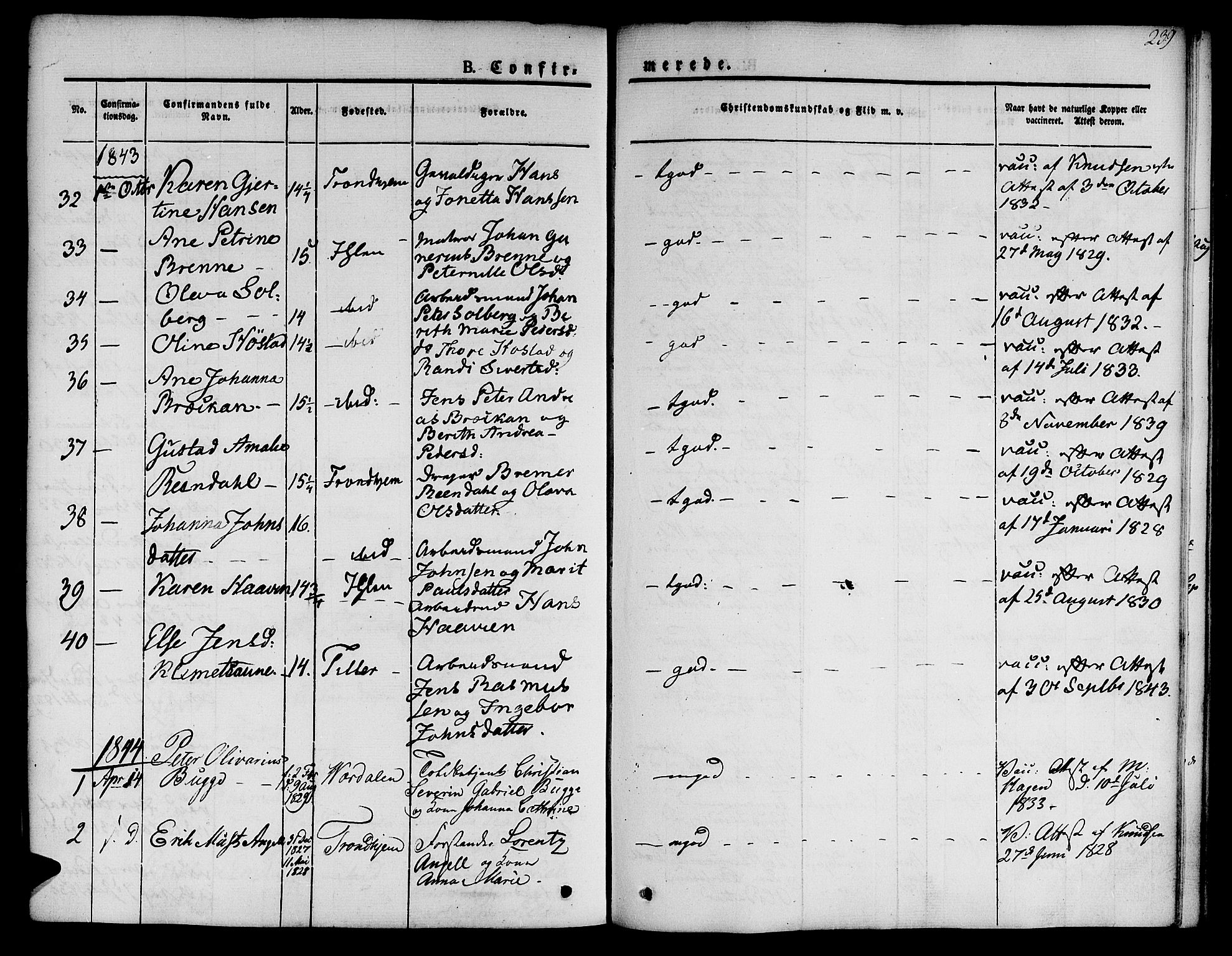 Ministerialprotokoller, klokkerbøker og fødselsregistre - Sør-Trøndelag, SAT/A-1456/601/L0048: Parish register (official) no. 601A16, 1840-1847, p. 239