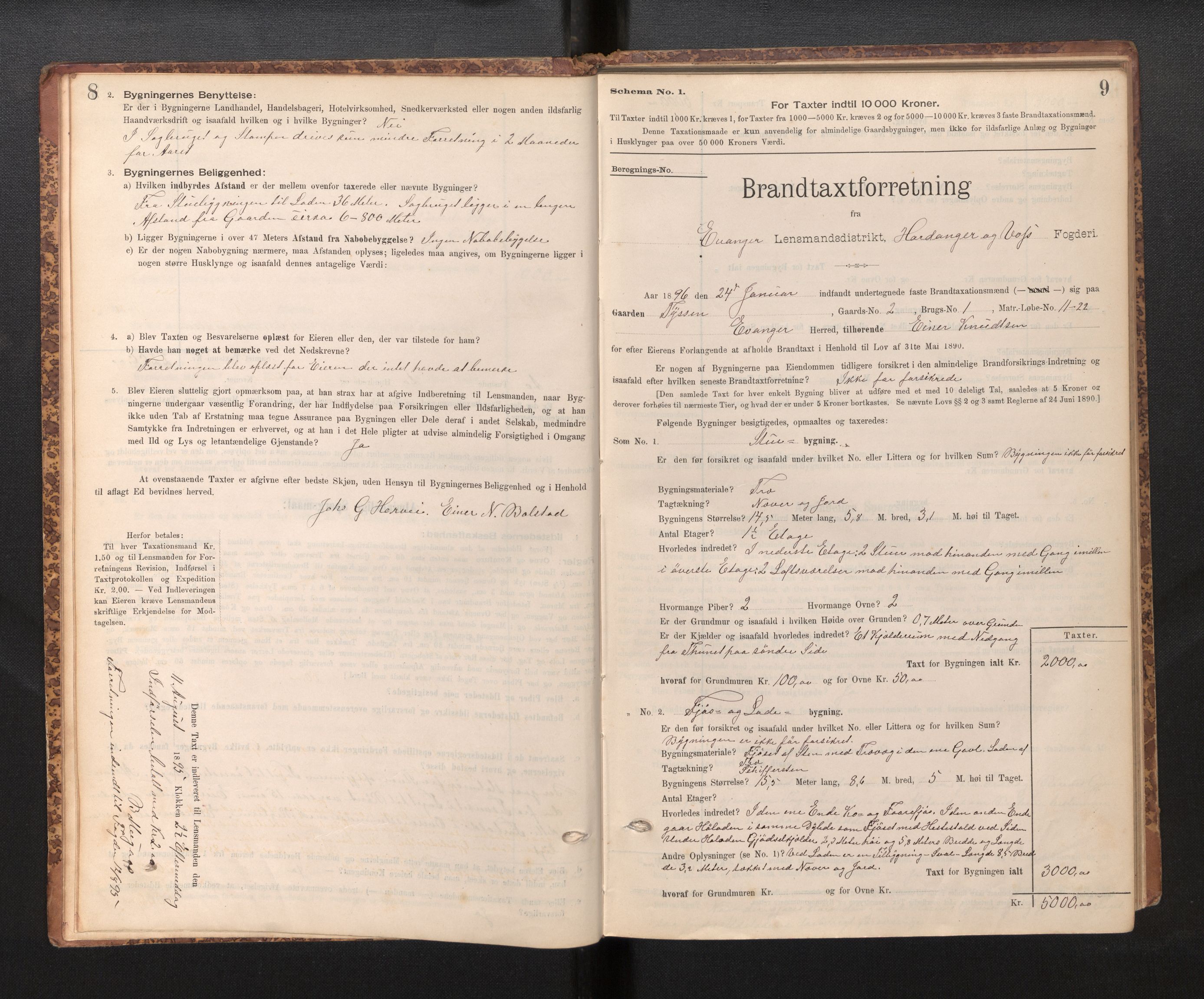 Lensmannen i Evanger, SAB/A-31701/0012/L0005: Branntakstprotokoll, skjematakst, 1895-1935, p. 8-9