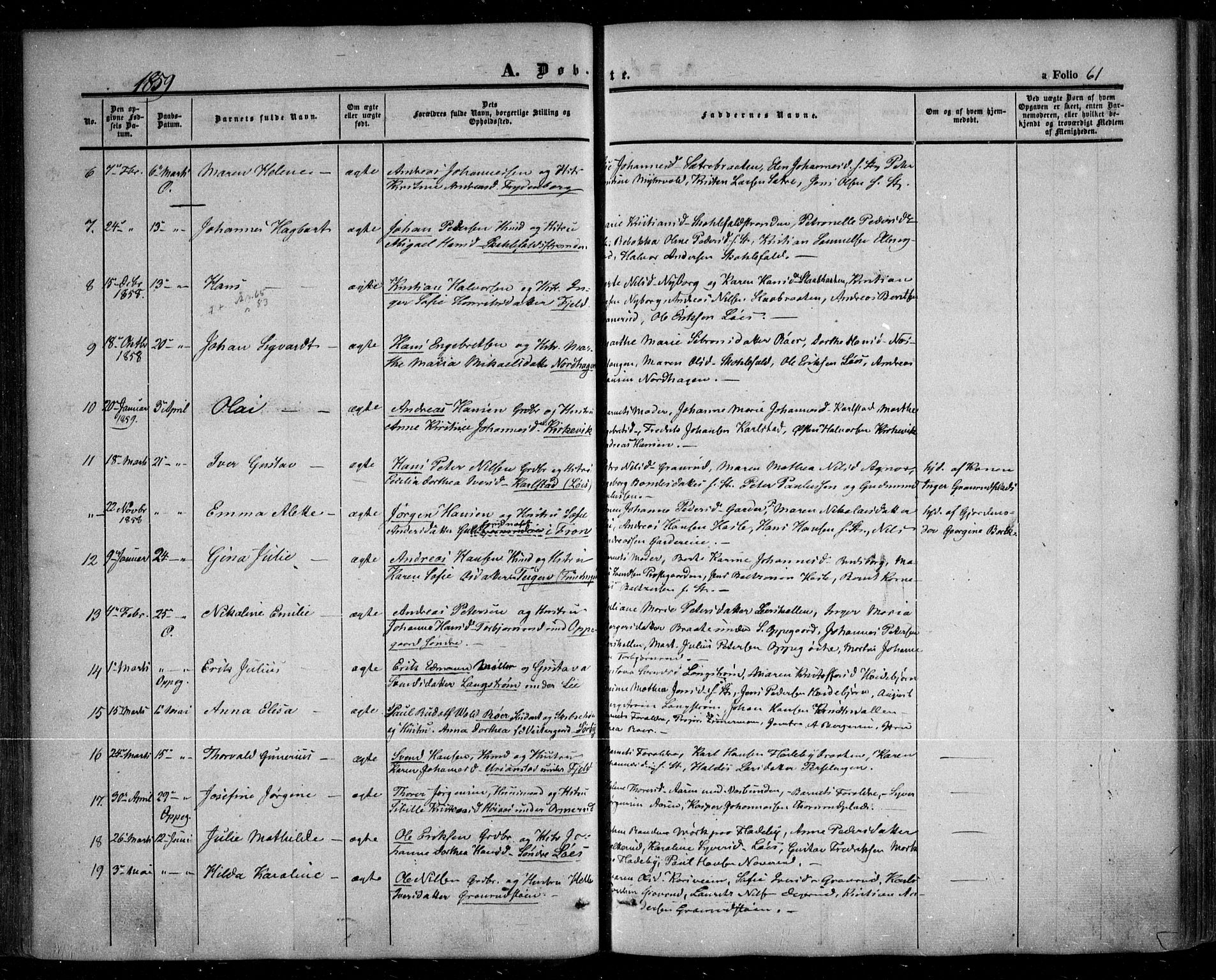 Nesodden prestekontor Kirkebøker, SAO/A-10013/F/Fa/L0007: Parish register (official) no. I 7, 1848-1868, p. 61