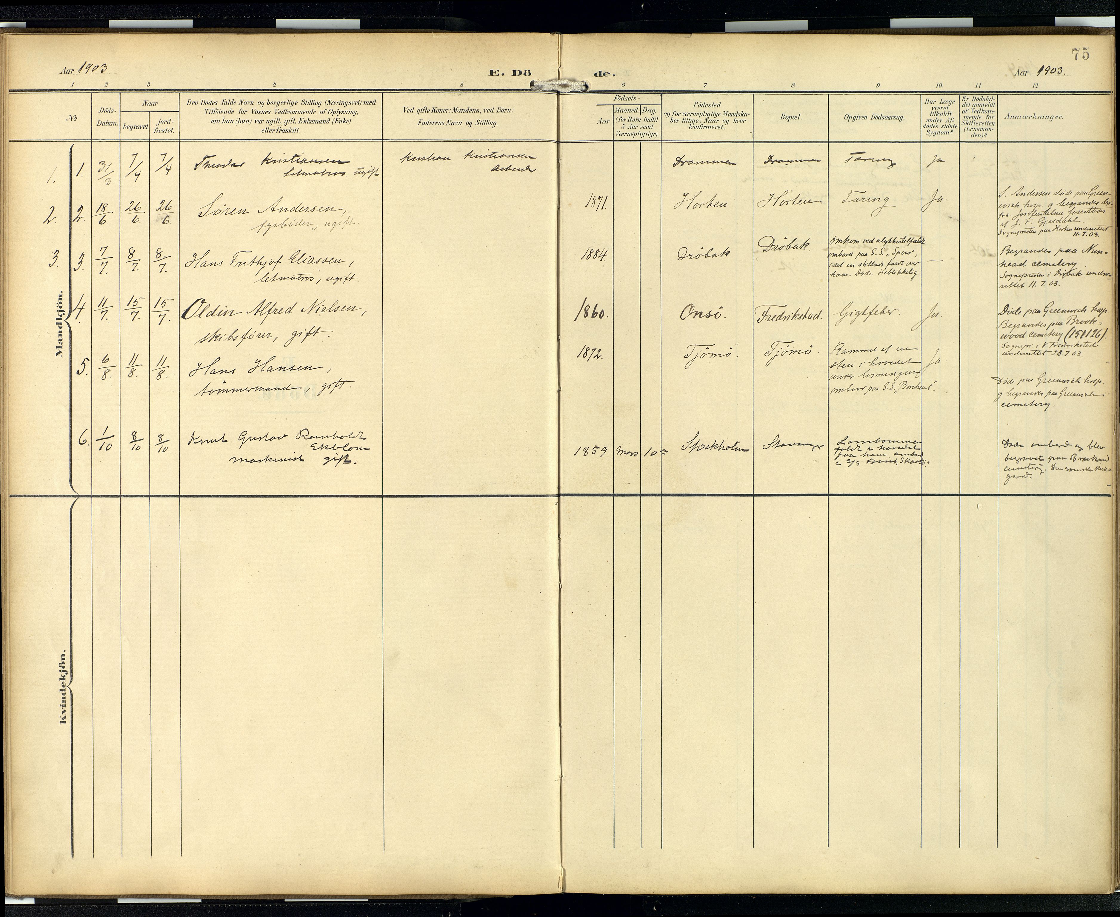 Den norske sjømannsmisjon i utlandet/London m/bistasjoner, AV/SAB-SAB/PA-0103/H/Ha/L0003: Parish register (official) no. A 3, 1903-1934, p. 74b-75a