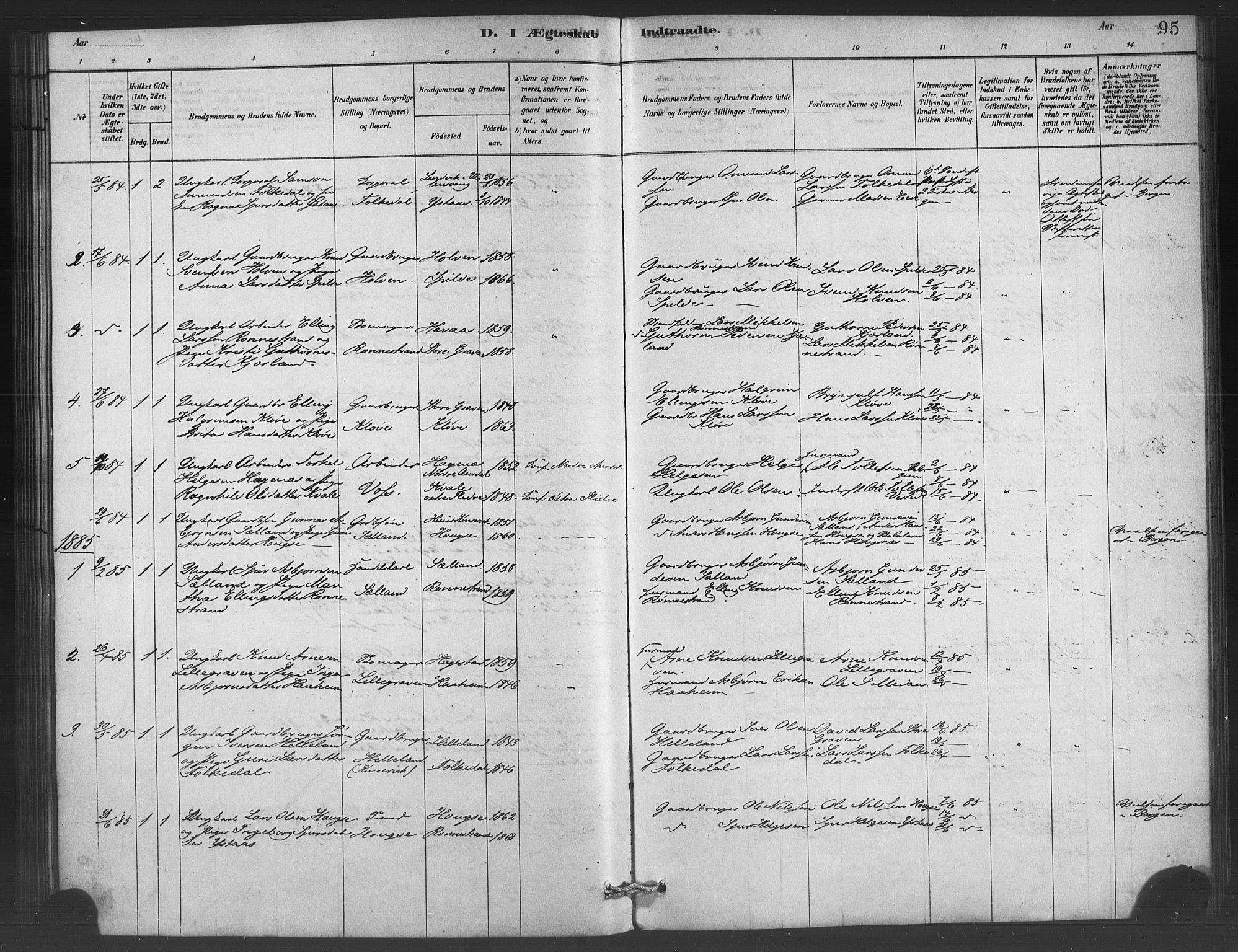Ulvik sokneprestembete, SAB/A-78801/H/Haa: Parish register (official) no. C 1, 1878-1903, p. 95