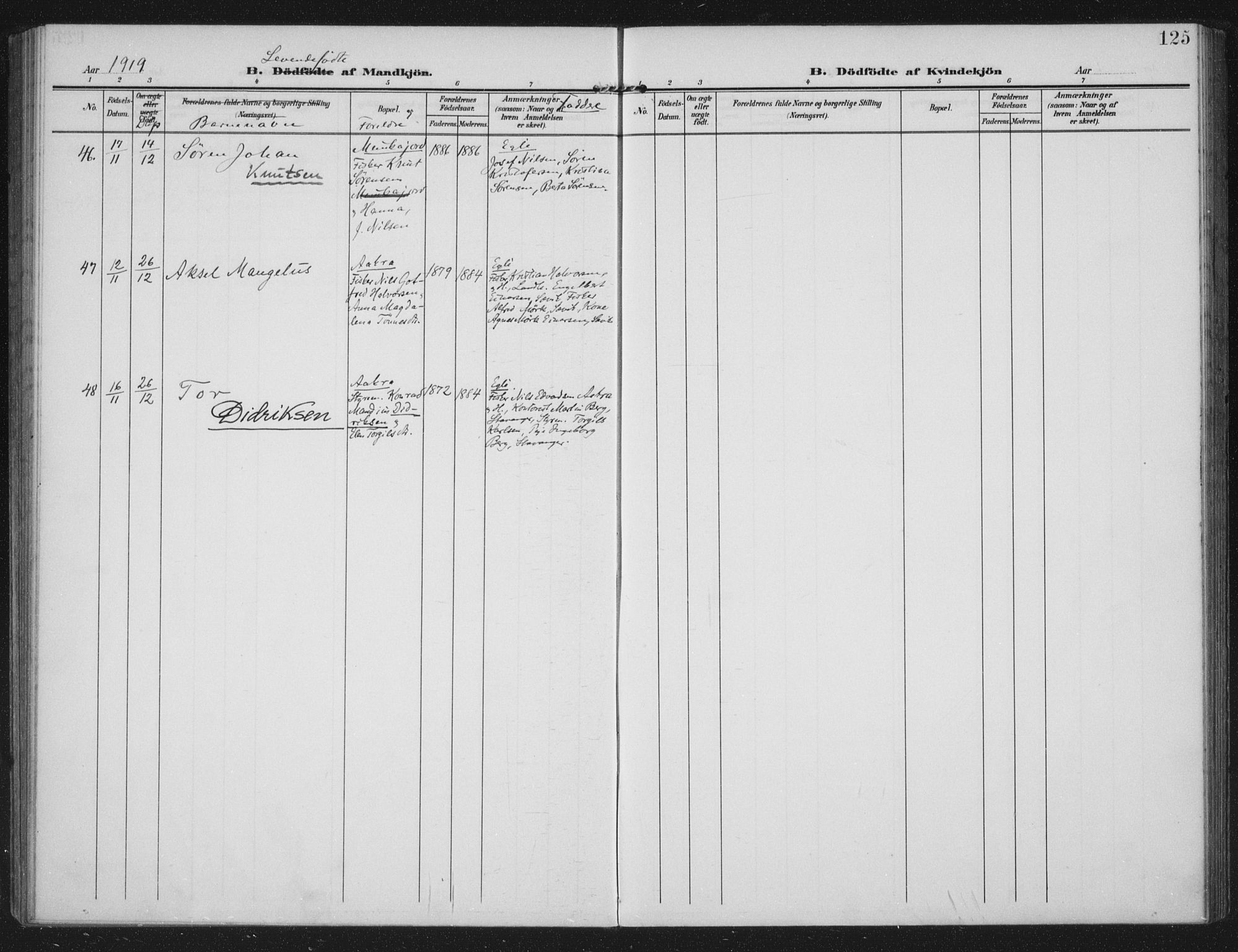 Kopervik sokneprestkontor, SAST/A-101850/H/Ha/Haa/L0005: Parish register (official) no. A 5, 1906-1924, p. 125