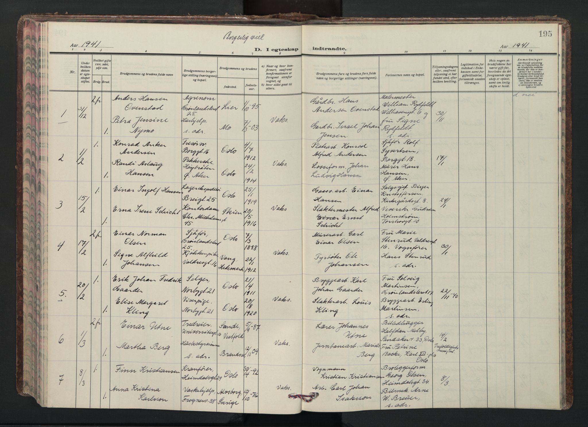 Grønland prestekontor Kirkebøker, AV/SAO-A-10848/F/Fa/L0020: Parish register (official) no. 20, 1935-1946, p. 195