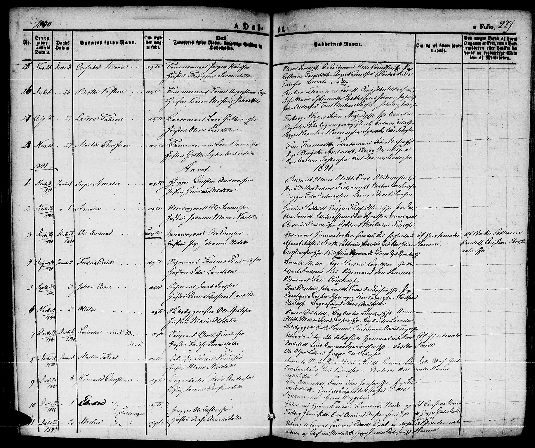 Kristiansand domprosti, SAK/1112-0006/F/Fa/L0011: Parish register (official) no. A 11, 1827-1841, p. 227