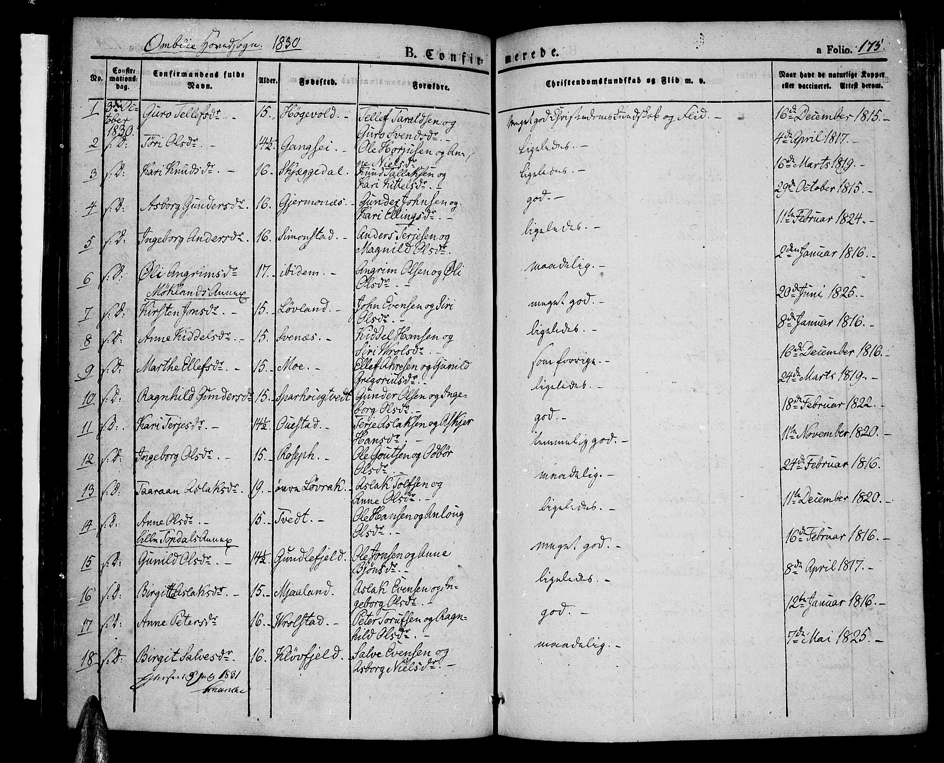 Åmli sokneprestkontor, SAK/1111-0050/F/Fa/Fac/L0007: Parish register (official) no. A 7 /1, 1829-1851, p. 175