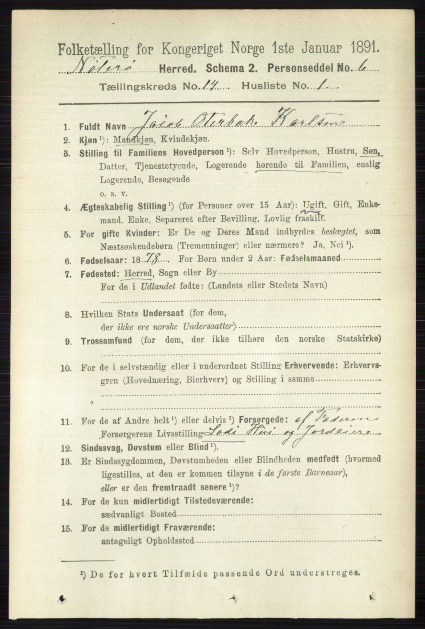 RA, 1891 census for 0722 Nøtterøy, 1891, p. 7534