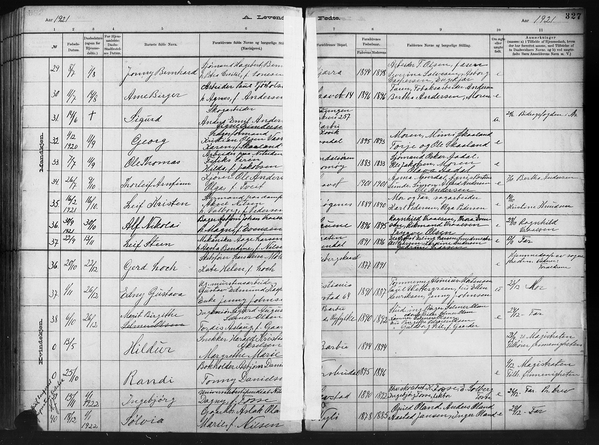 Barbu sokneprestkontor, AV/SAK-1111-0003/F/Fb/L0002: Parish register (copy) no. B 2, 1890-1922, p. 327