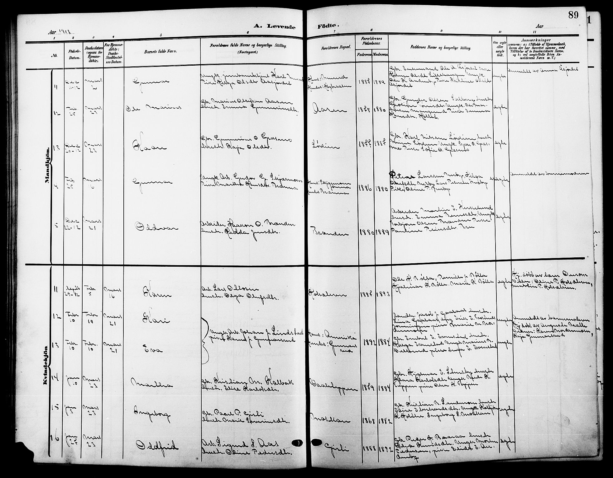 Våler prestekontor, Hedmark, AV/SAH-PREST-040/H/Ha/Hab/L0002: Parish register (copy) no. 2, 1905-1915, p. 89