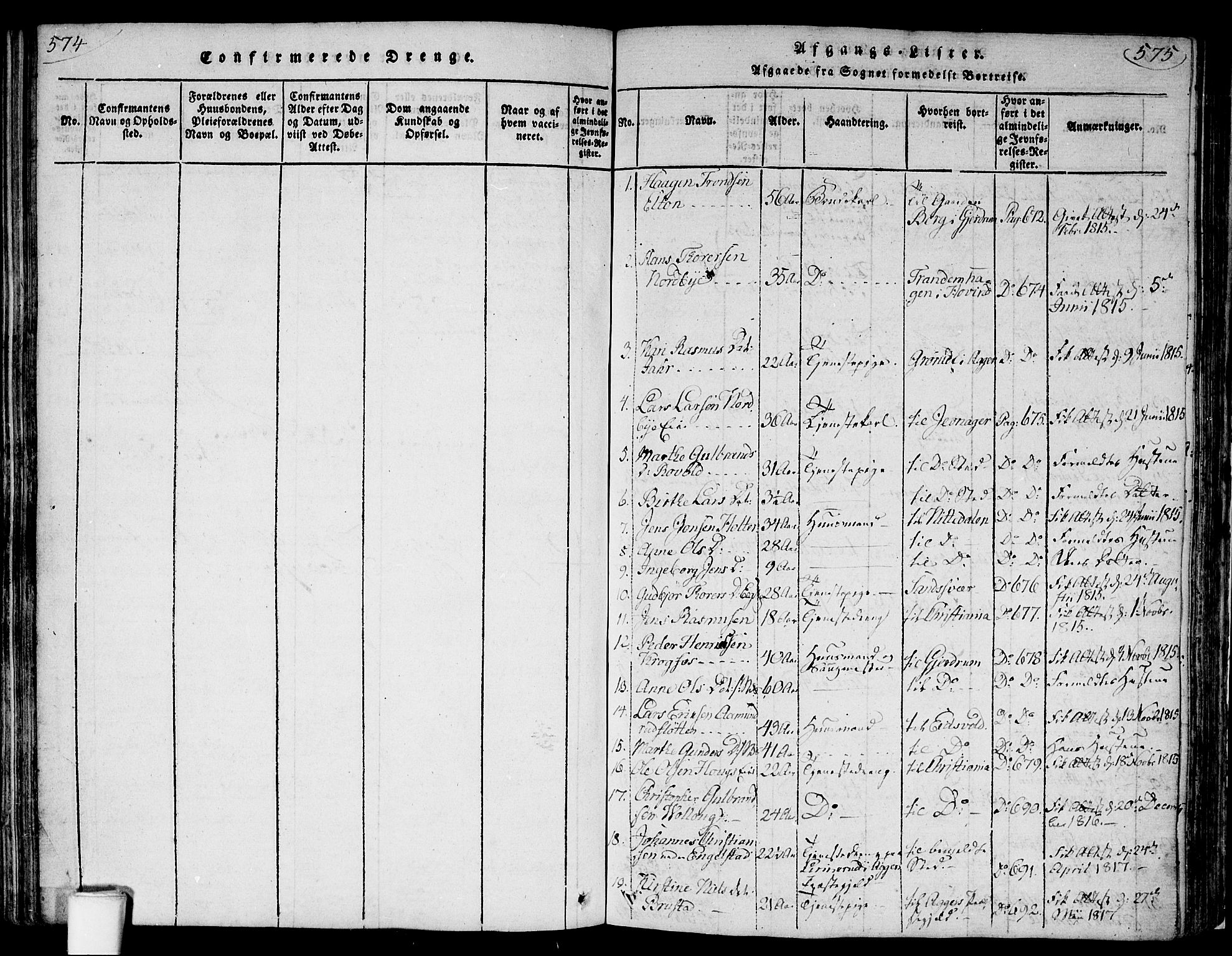 Nannestad prestekontor Kirkebøker, SAO/A-10414a/F/Fa/L0009: Parish register (official) no. I 9, 1815-1840, p. 574-575