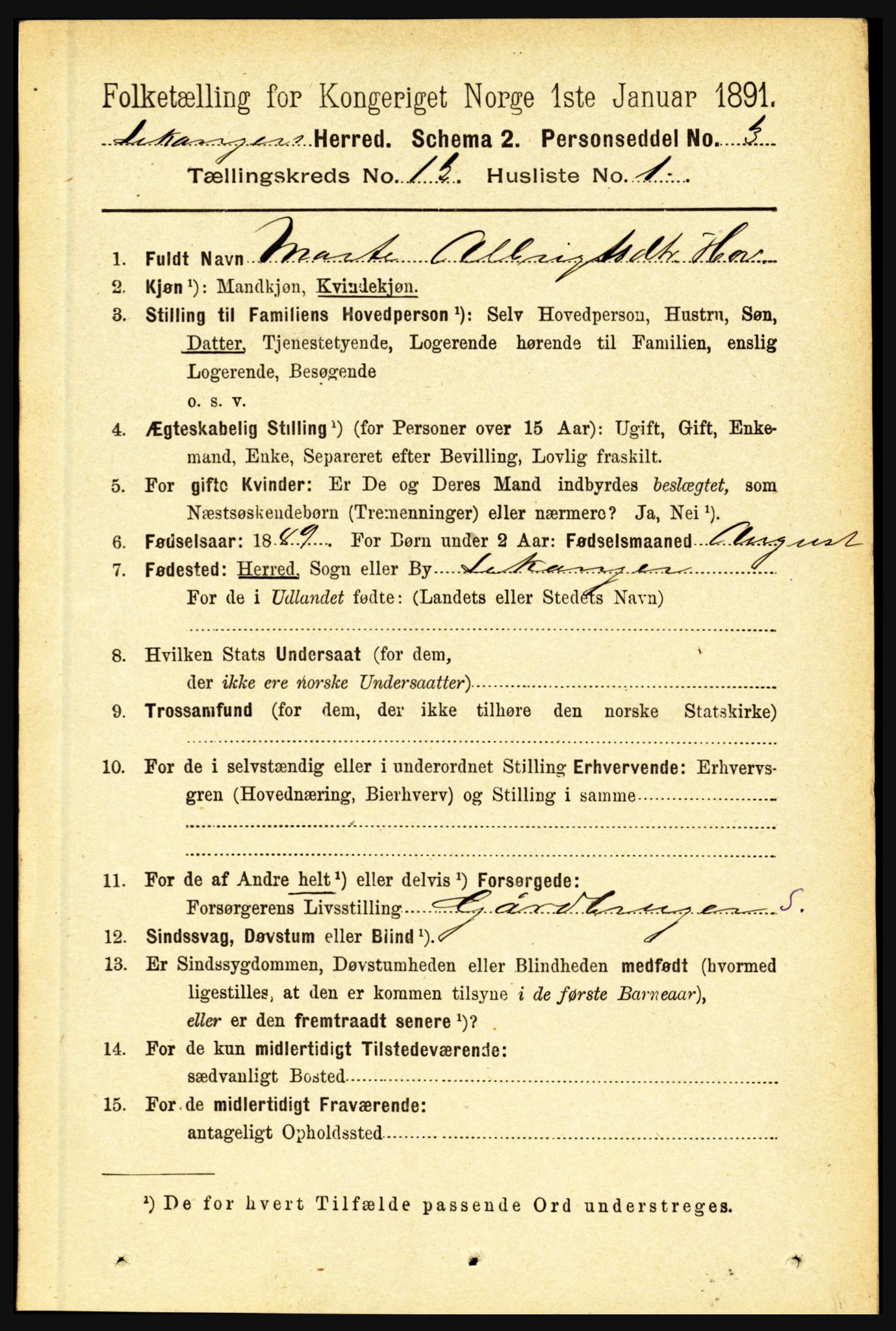 RA, 1891 census for 1419 Leikanger, 1891, p. 2343