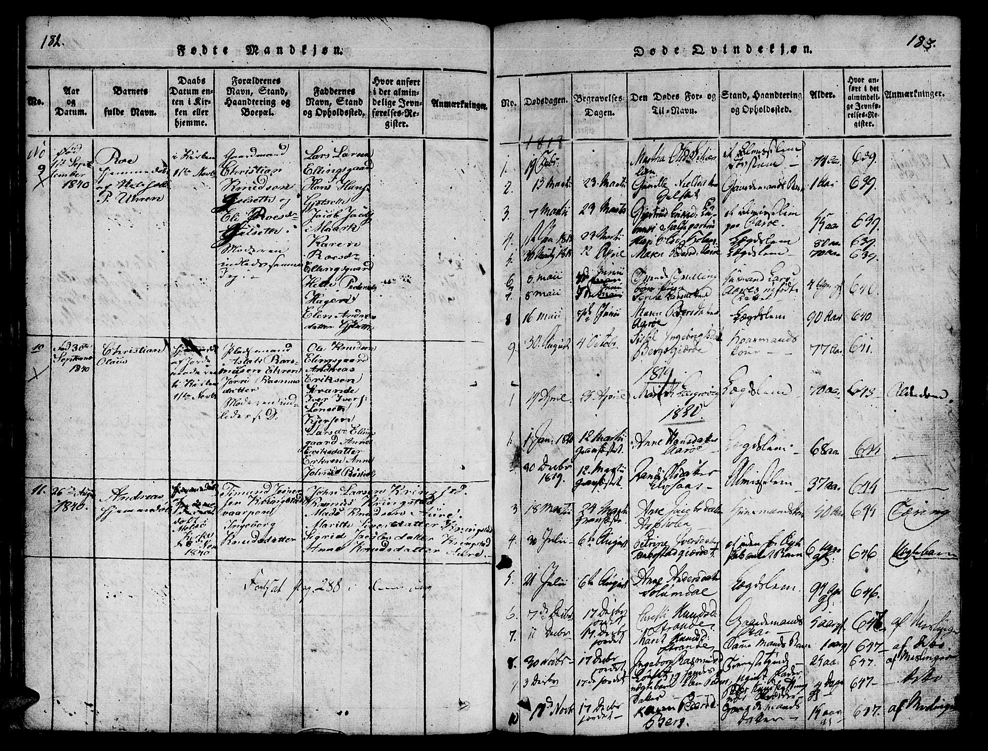Ministerialprotokoller, klokkerbøker og fødselsregistre - Møre og Romsdal, SAT/A-1454/555/L0652: Parish register (official) no. 555A03, 1817-1843, p. 182-183