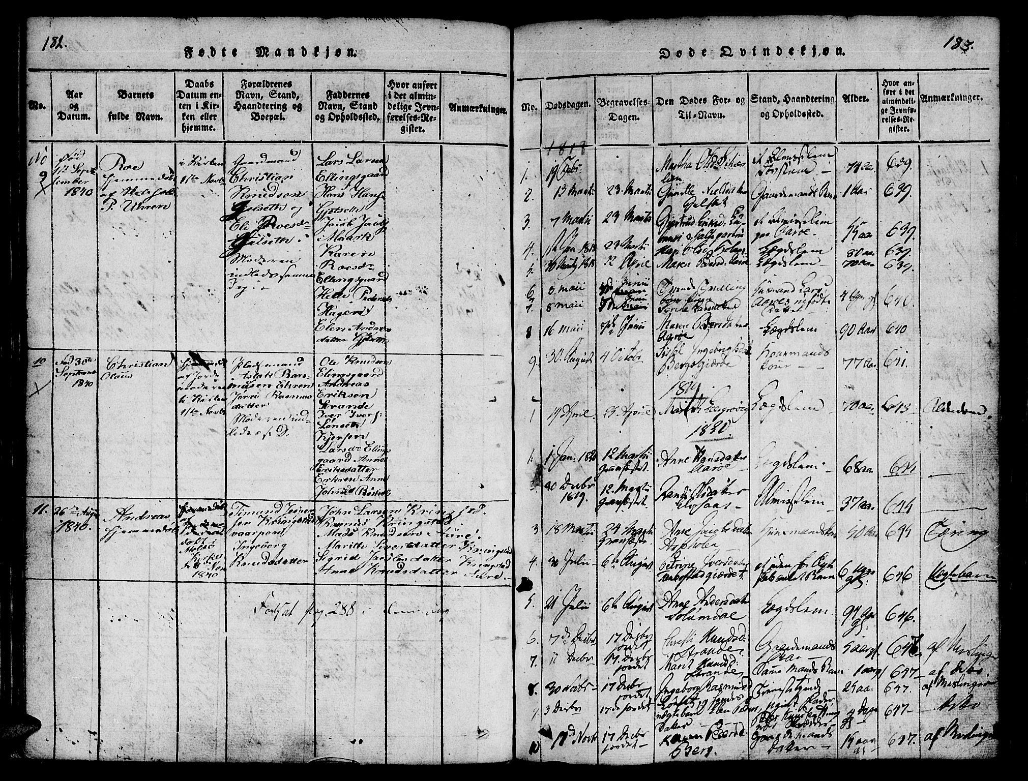 Ministerialprotokoller, klokkerbøker og fødselsregistre - Møre og Romsdal, AV/SAT-A-1454/555/L0652: Parish register (official) no. 555A03, 1817-1843, p. 182-183