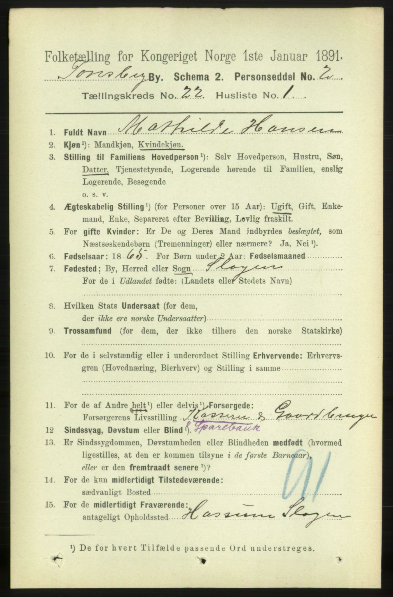 RA, 1891 census for 0705 Tønsberg, 1891, p. 5767