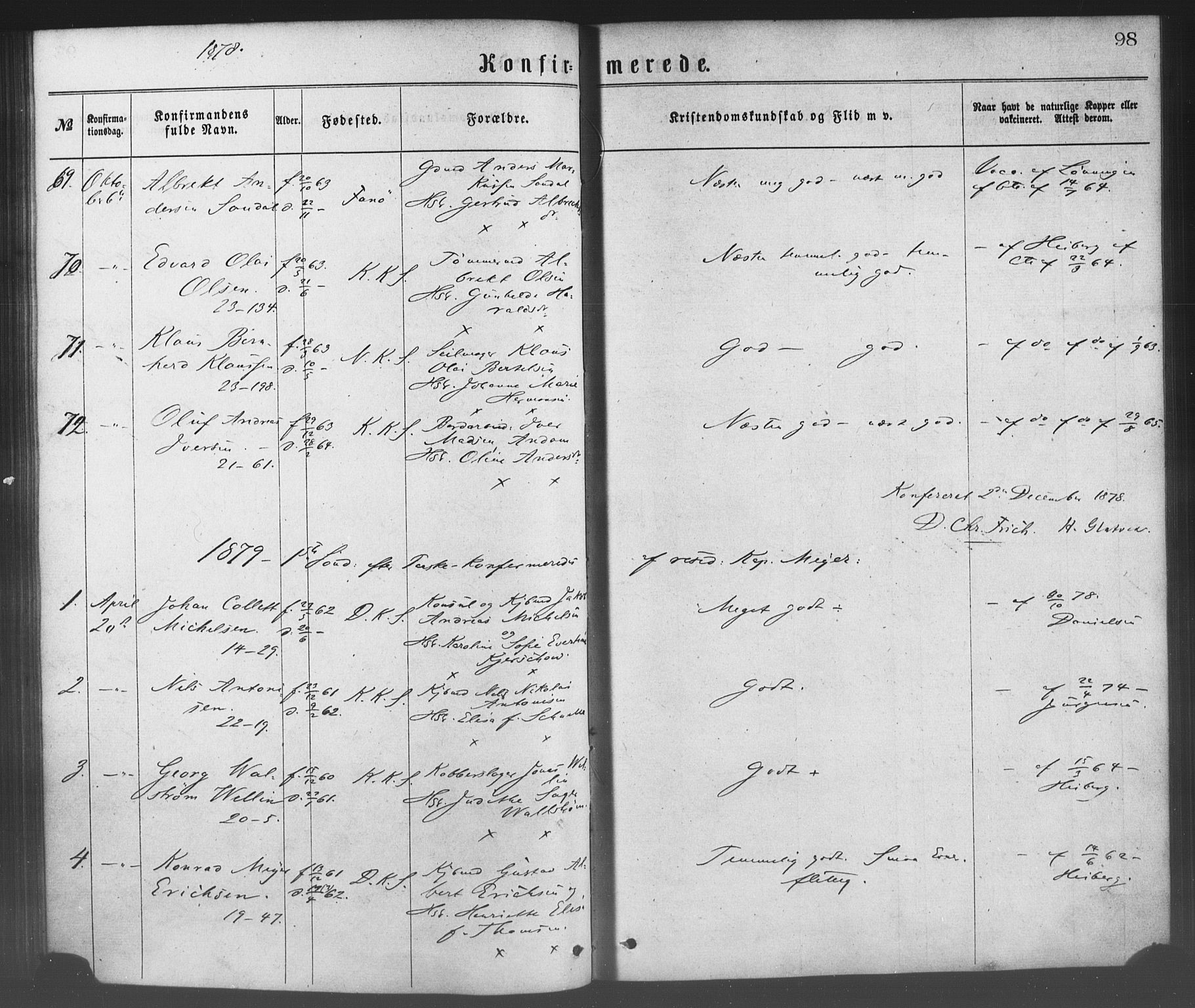 Korskirken sokneprestembete, SAB/A-76101/H/Haa/L0028: Parish register (official) no. C 4, 1868-1879, p. 98