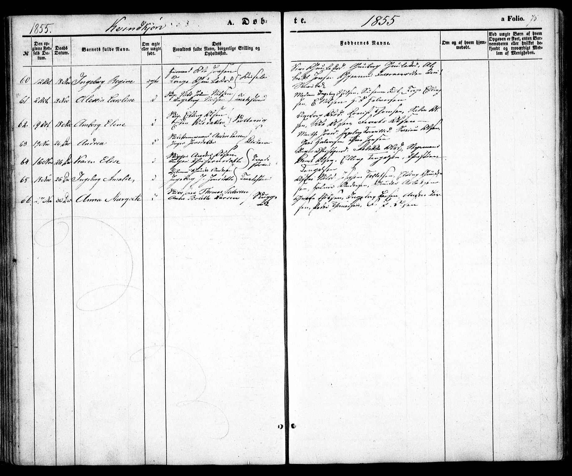 Holt sokneprestkontor, AV/SAK-1111-0021/F/Fa/L0008: Parish register (official) no. A 8, 1849-1860, p. 75