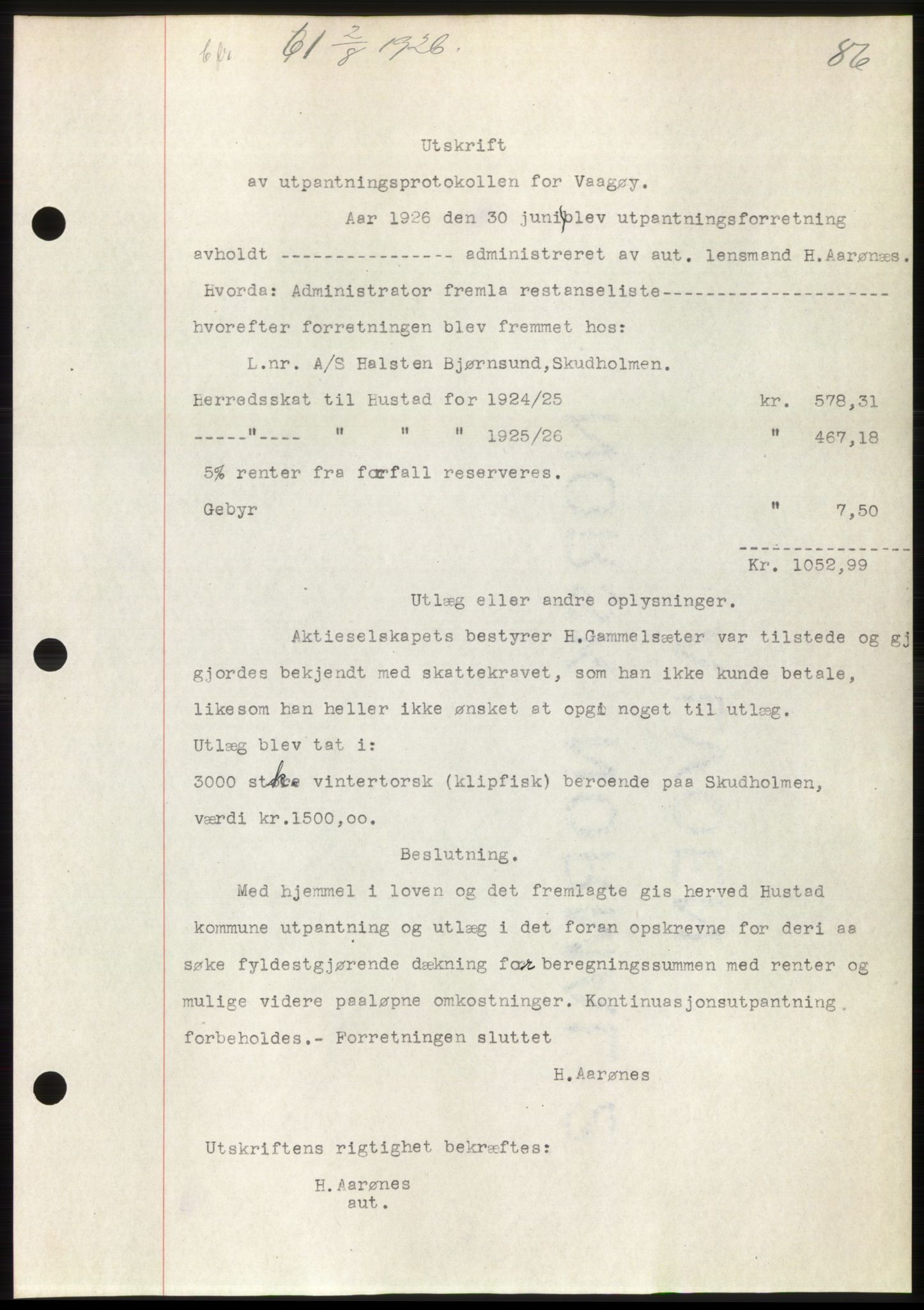 Romsdal sorenskriveri, AV/SAT-A-4149/1/2/2C/L0051: Mortgage book no. 45, 1926-1927, Deed date: 02.08.1926