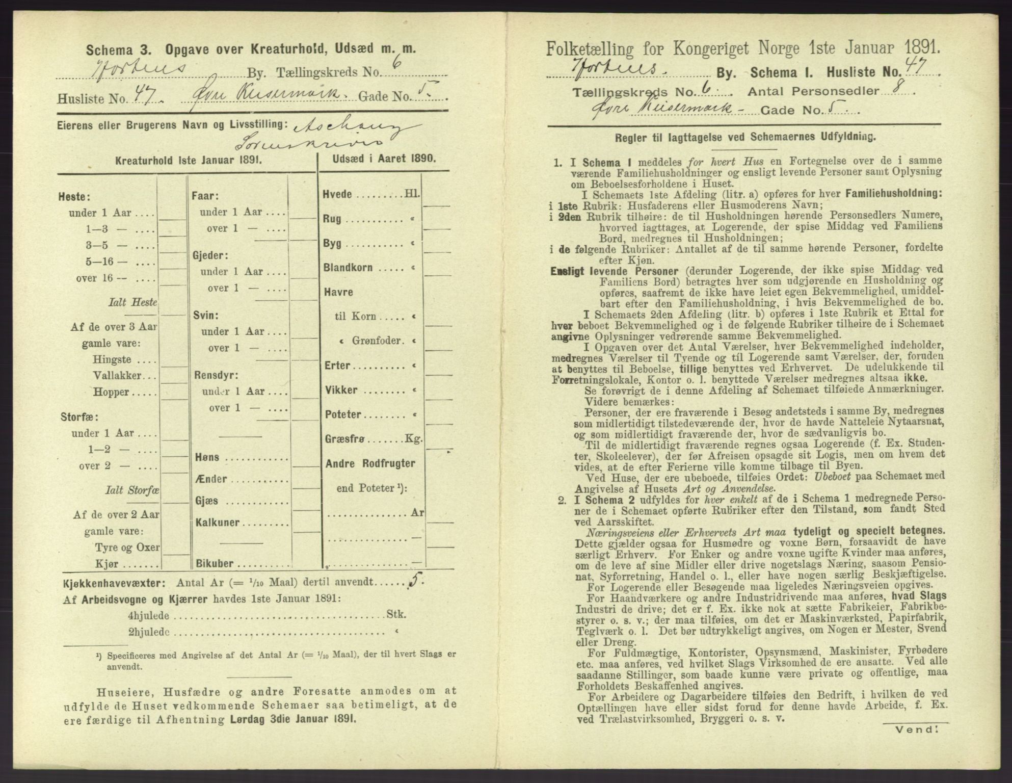 RA, 1891 census for 0703 Horten, 1891, p. 639
