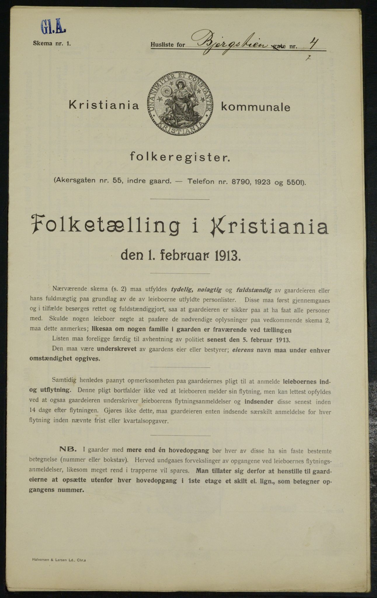 OBA, Municipal Census 1913 for Kristiania, 1913, p. 4190