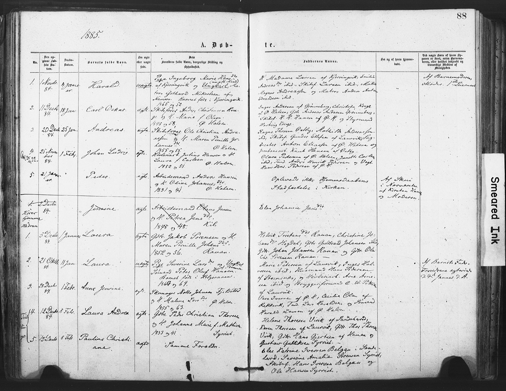 Tjølling kirkebøker, SAKO/A-60/F/Fa/L0008: Parish register (official) no. 8, 1877-1886, p. 88