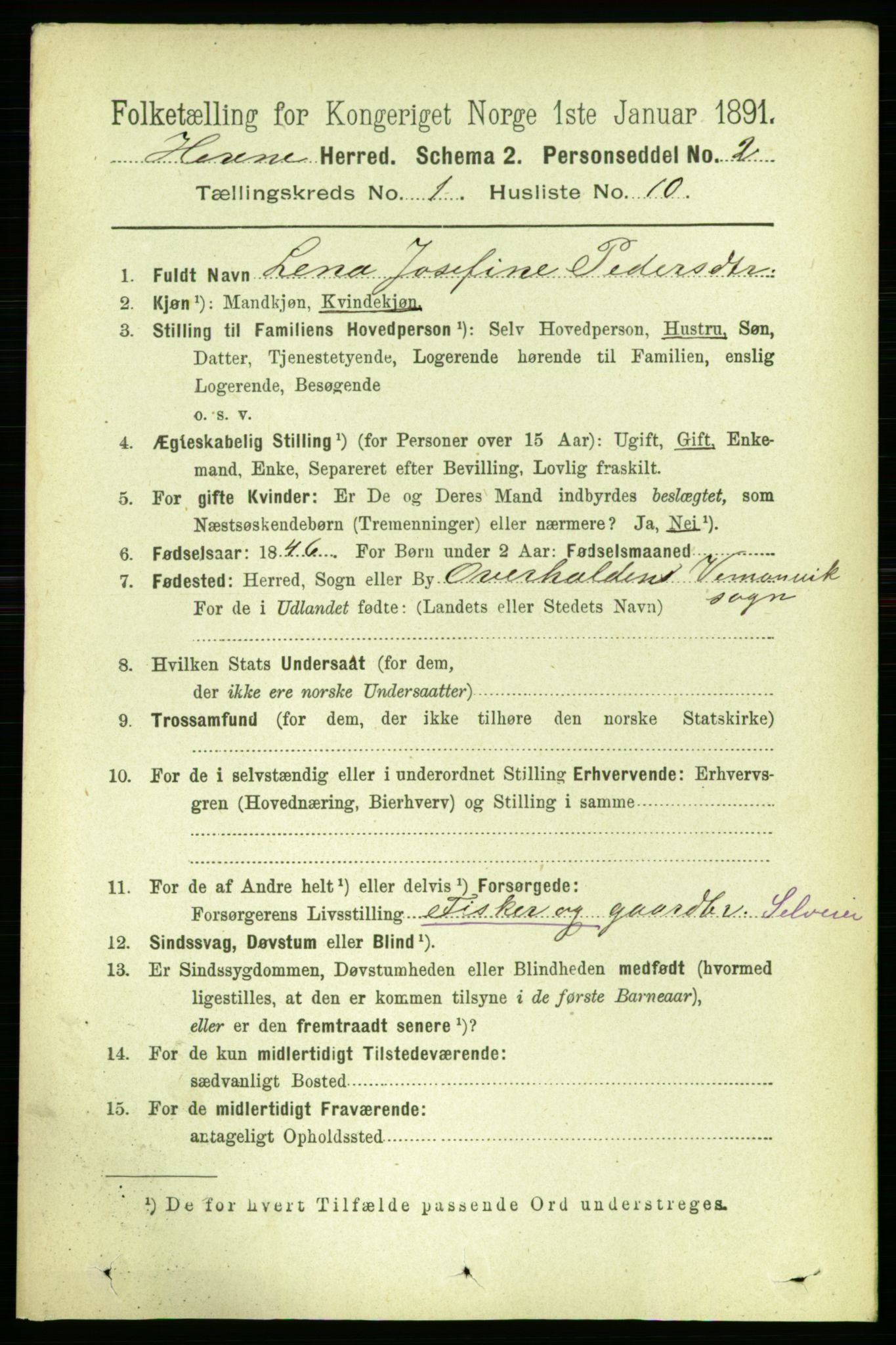 RA, 1891 census for 1612 Hemne, 1891, p. 172