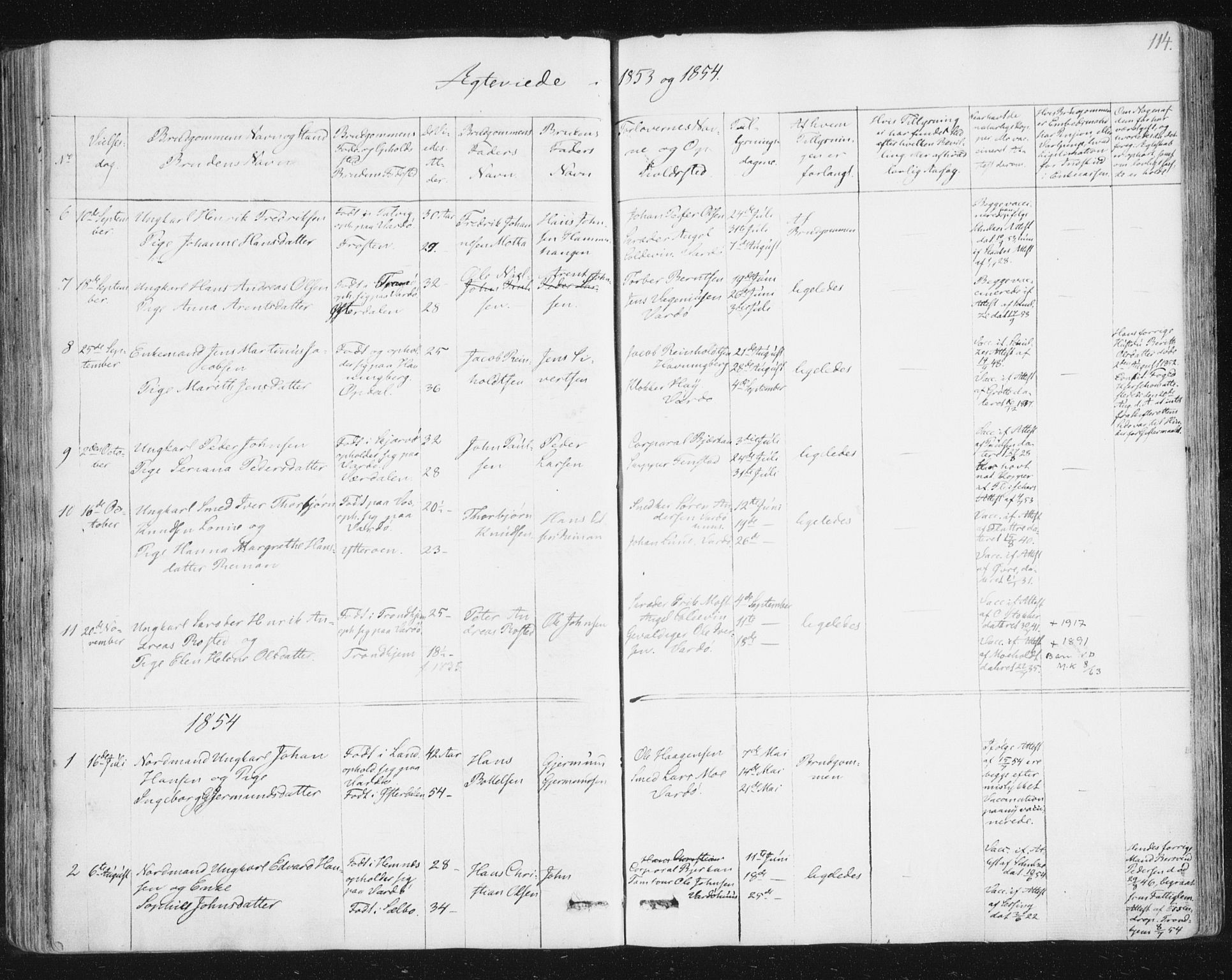 Vardø sokneprestkontor, SATØ/S-1332/H/Ha/L0003kirke: Parish register (official) no. 3, 1843-1861, p. 114