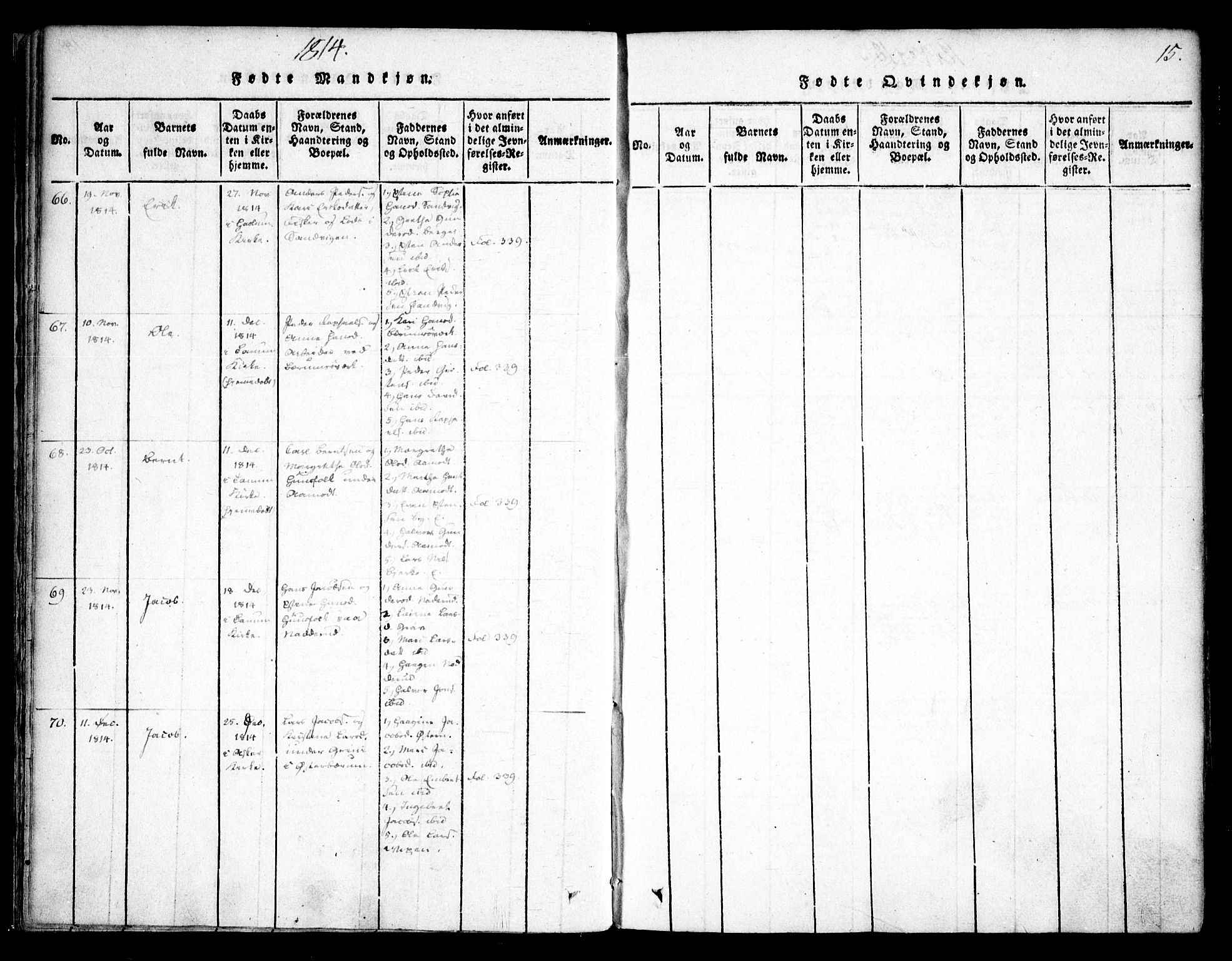 Asker prestekontor Kirkebøker, SAO/A-10256a/F/Fa/L0006: Parish register (official) no. I 6, 1814-1824, p. 15