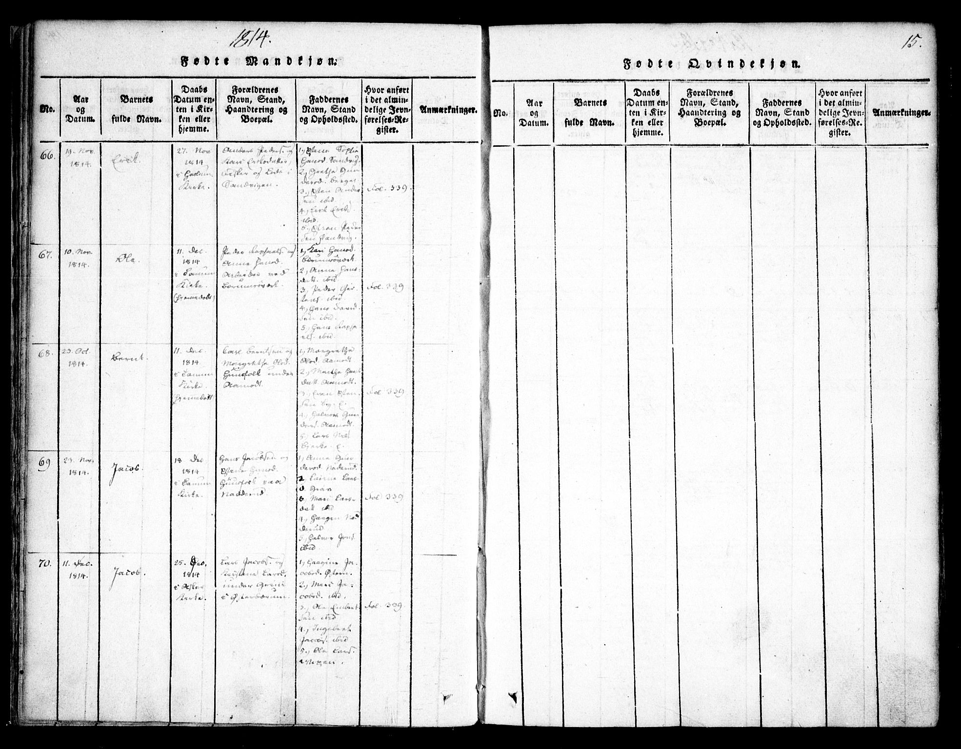 Asker prestekontor Kirkebøker, AV/SAO-A-10256a/F/Fa/L0006: Parish register (official) no. I 6, 1814-1824, p. 15