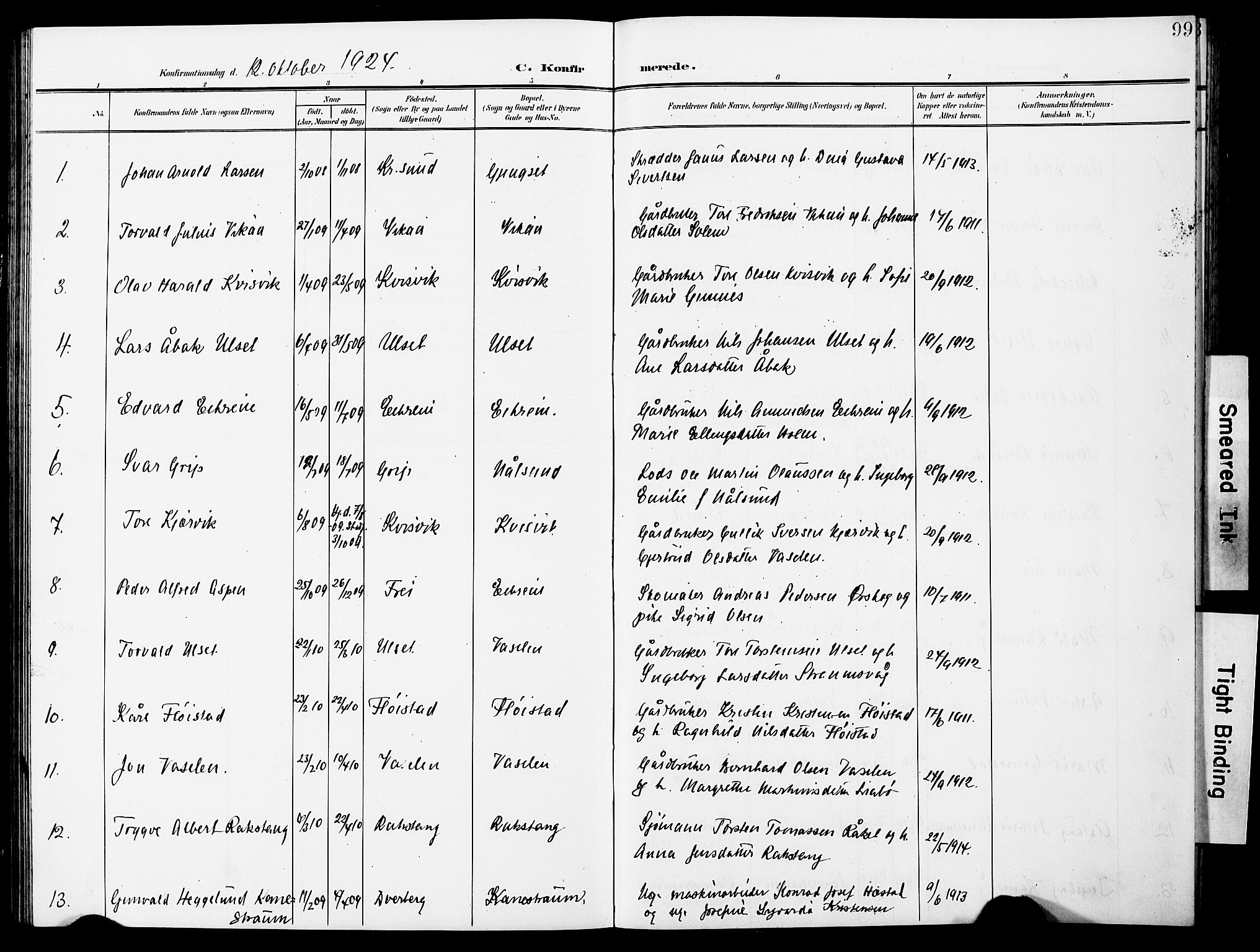 Ministerialprotokoller, klokkerbøker og fødselsregistre - Møre og Romsdal, AV/SAT-A-1454/587/L1001: Parish register (copy) no. 587C01, 1906-1927, p. 99