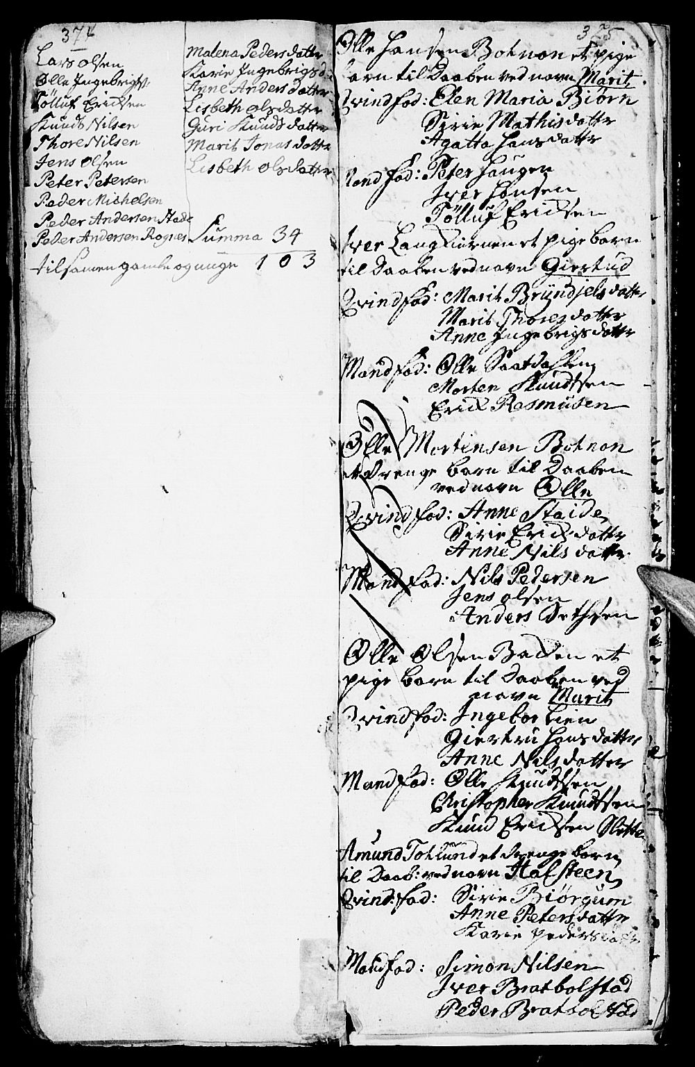 Kvikne prestekontor, SAH/PREST-064/H/Ha/Haa/L0001: Parish register (official) no. 1, 1740-1756, p. 374-375