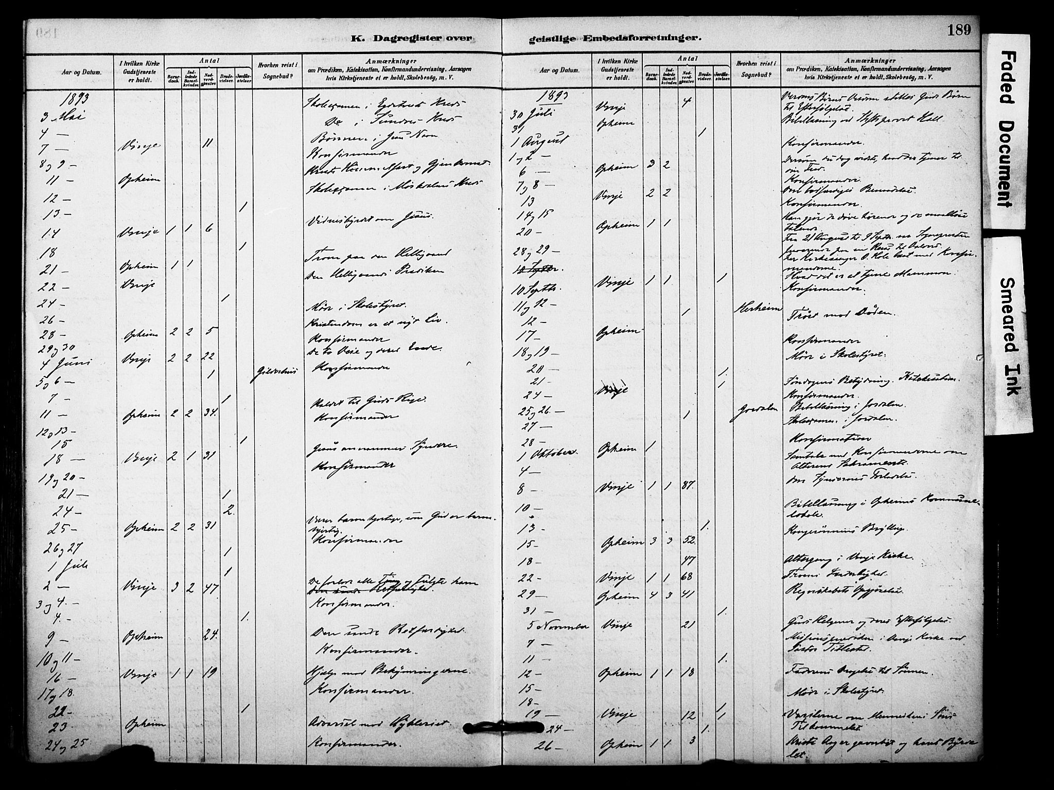 Vossestrand Sokneprestembete, SAB/A-79101/H/Haa: Parish register (official) no. C 1, 1878-1903, p. 189